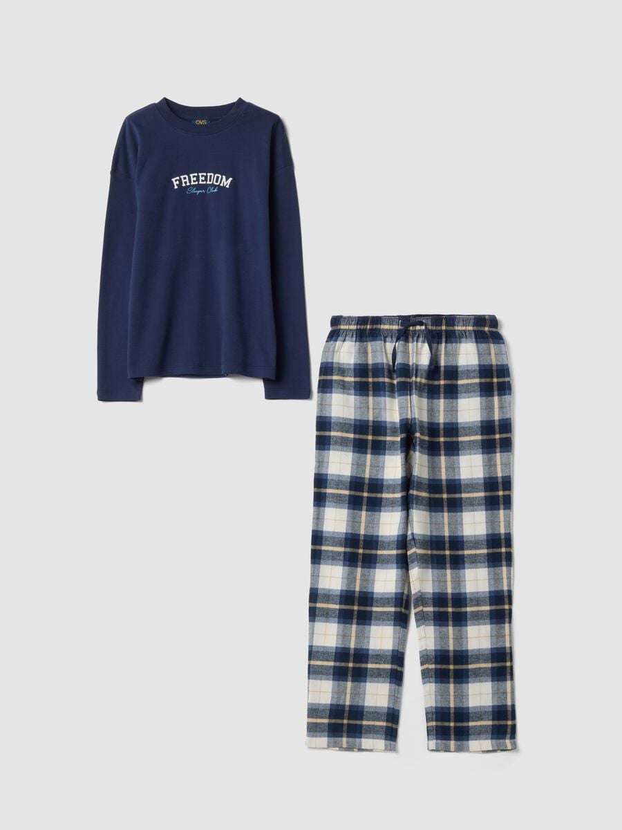 Blue and white checked pyjamas in pure organic cotton_0