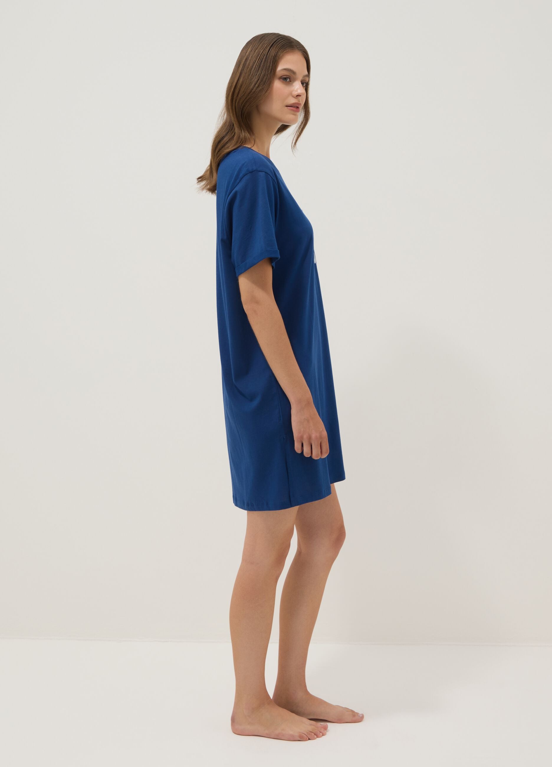Blue pure organic cotton nightshirt with chest pocket