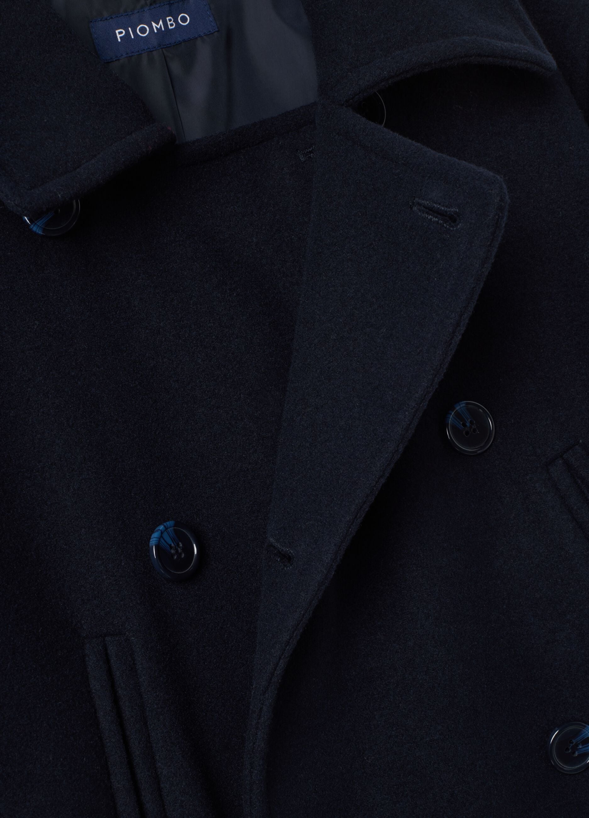 Cappotto doppiopetto blu navy in misto lana e viscosa regular fit