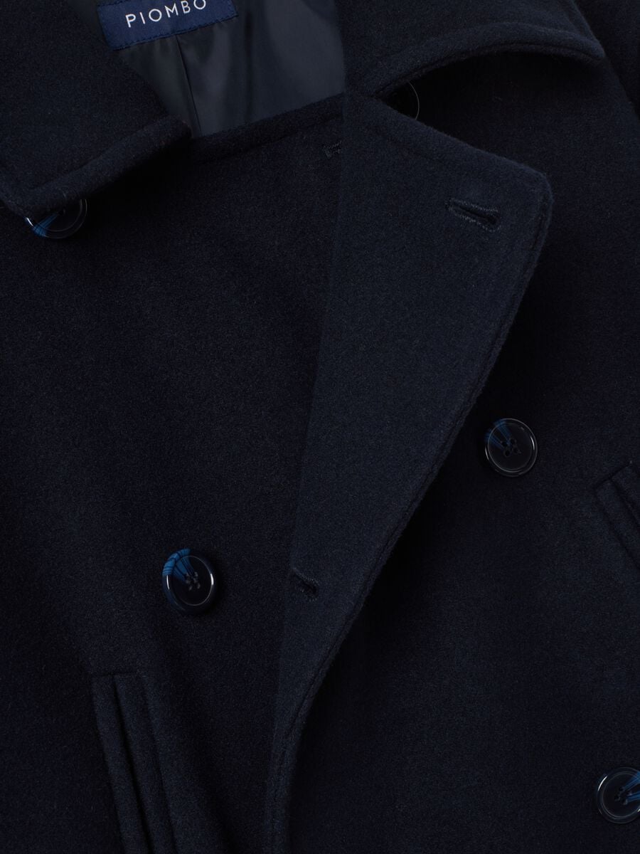 Navy blue double-breasted wool and viscose blend coat, regular fit_1