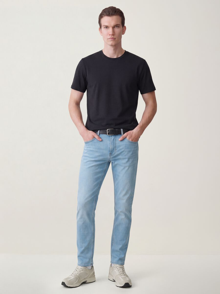 Jeans azzurri in cotone elasticizzato slim fit_0