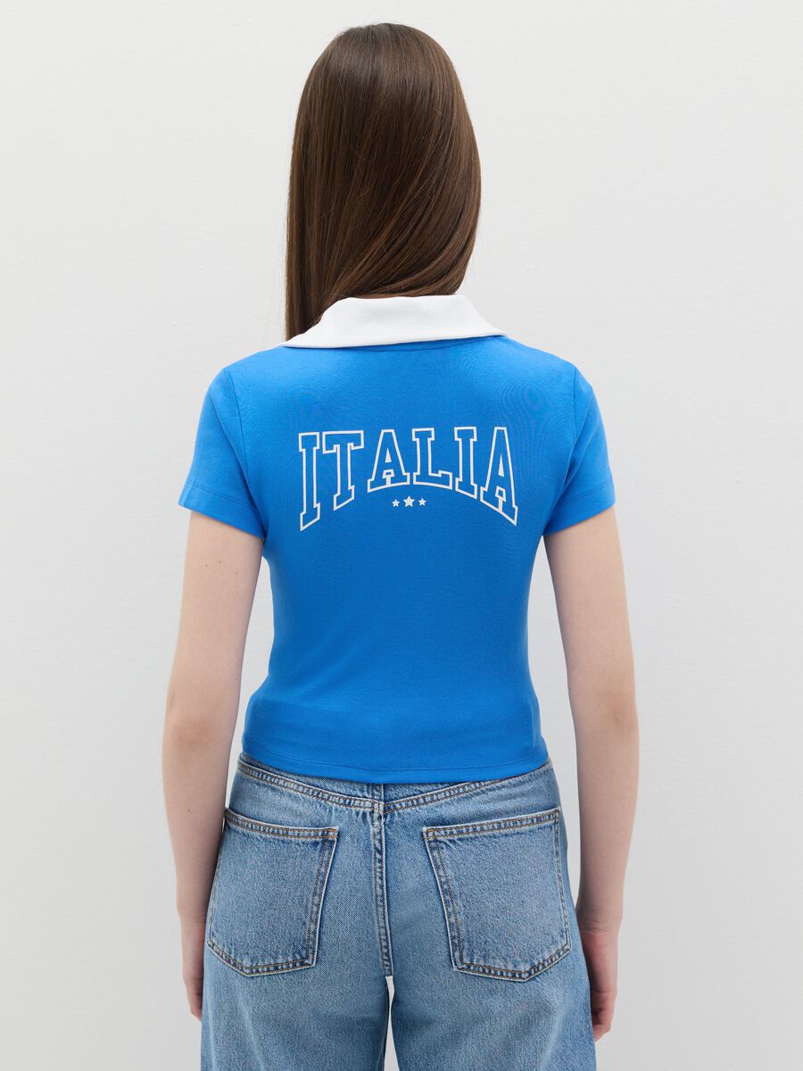 Light blue T-shirt with polo neck and "Italia" print_3