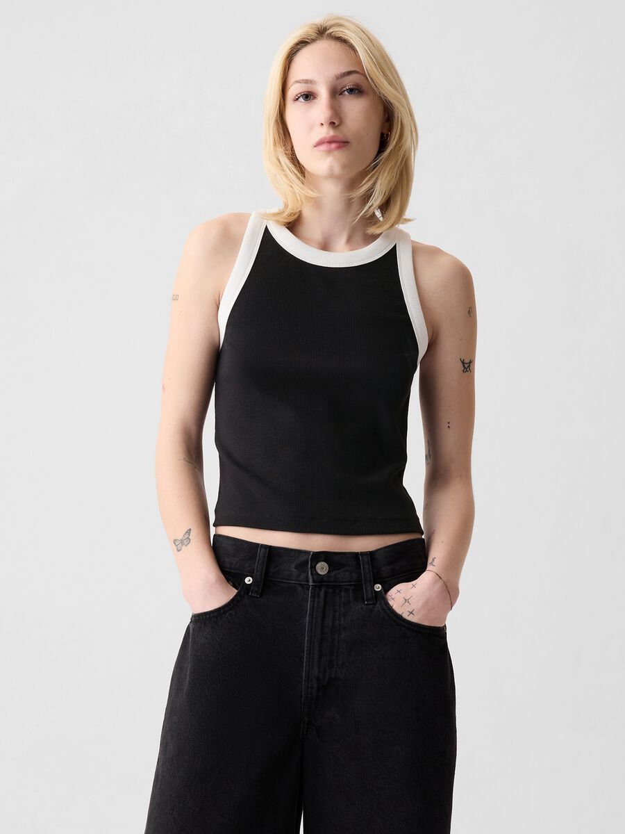 Ribbed crop tank top with halter neck_0