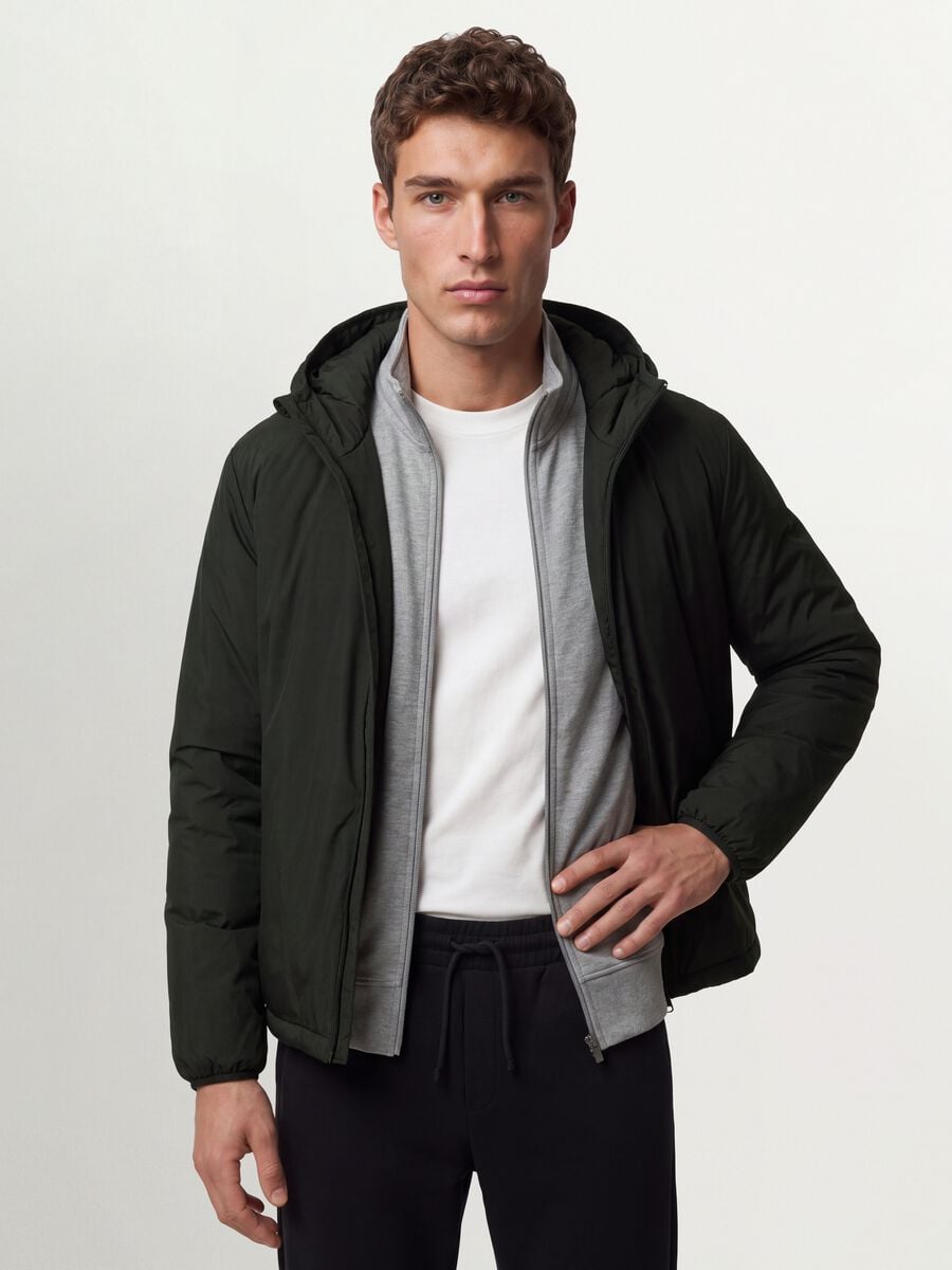 Military green hooded jacket with zip_1