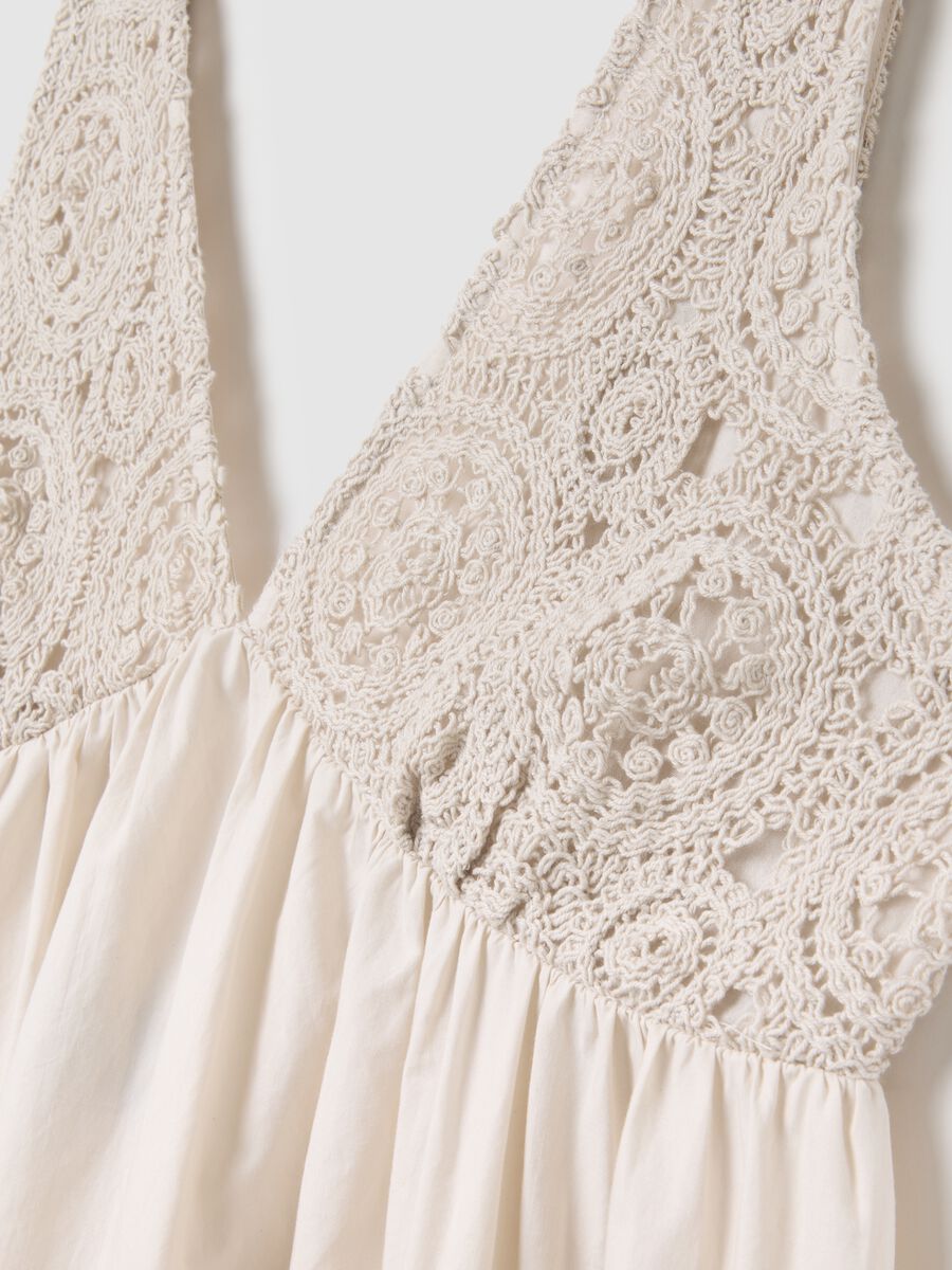Women's long beige pure cotton dress over_5