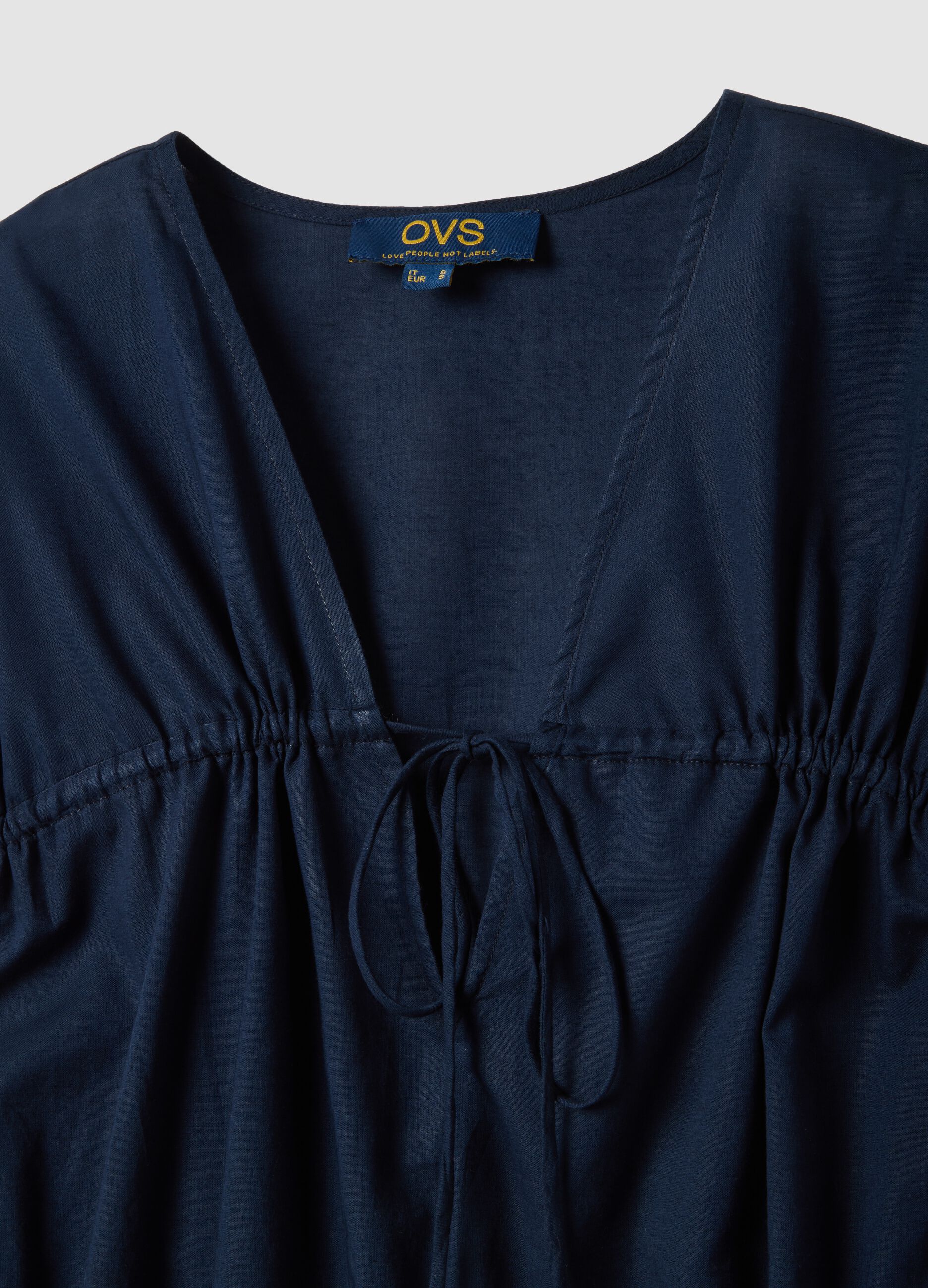 Abito blu in puro cotone con scollo a V