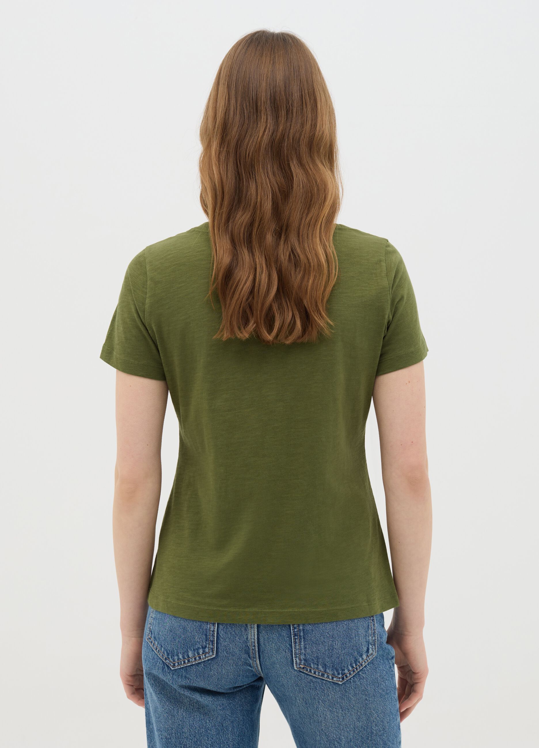 Short-sleeved green T-shirt in pure cotton