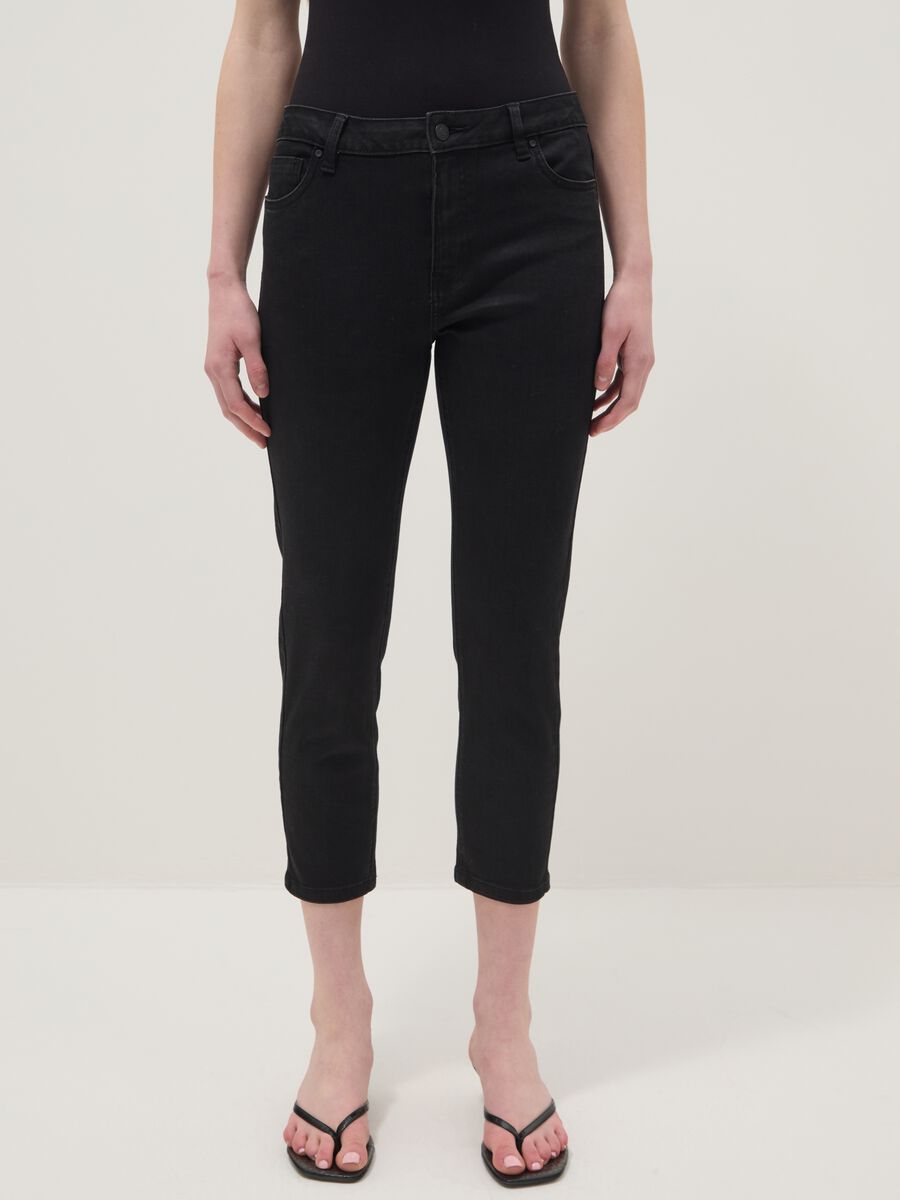 Jeans neri skinny in cotone e viscosa elasticizzato_1