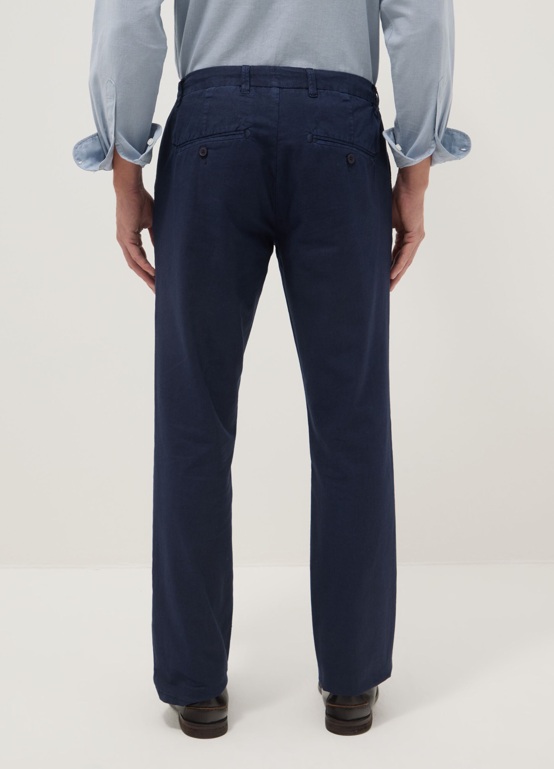 Blue linen and cotton blend chino trousers, regular fit