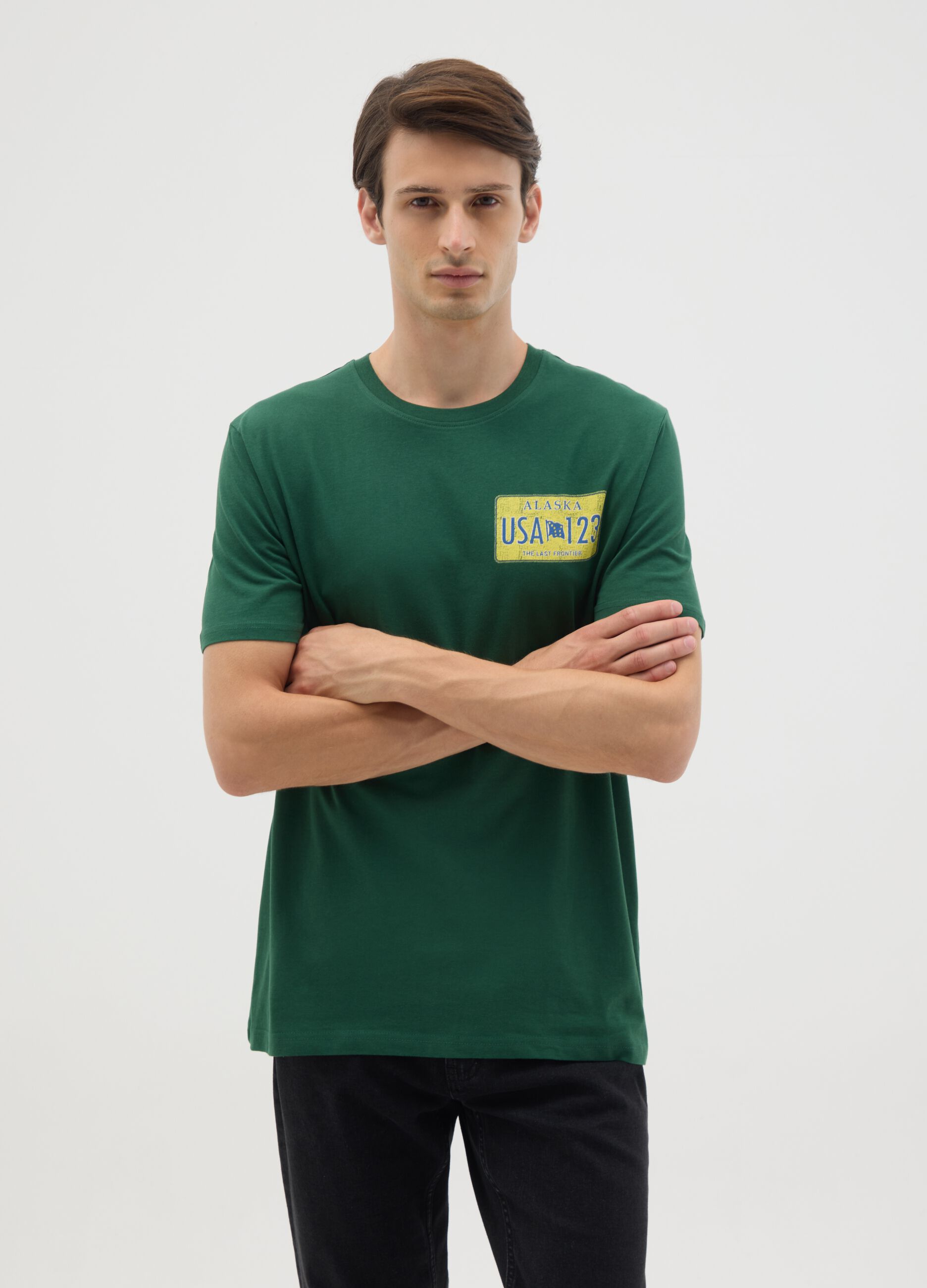 Green pure cotton T-shirt regular fit