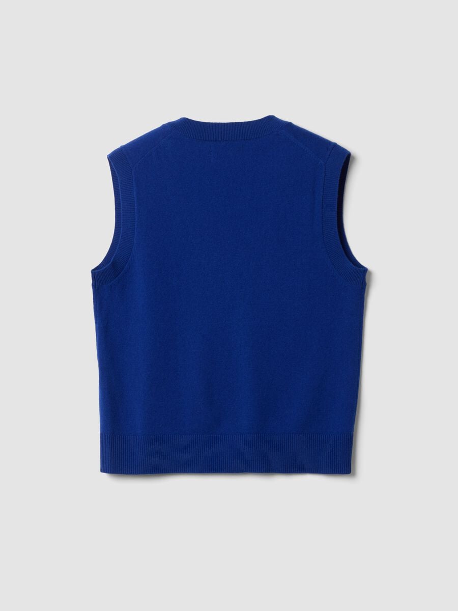 Blue pure wool gilet with deep V-neck_2