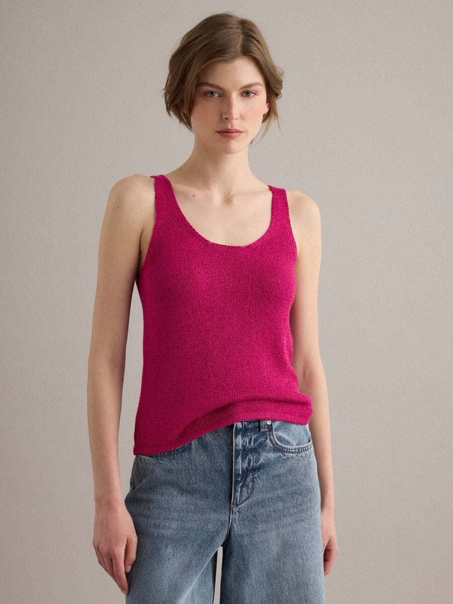 Pink viscose-blend regular-fit glitter tank top_2