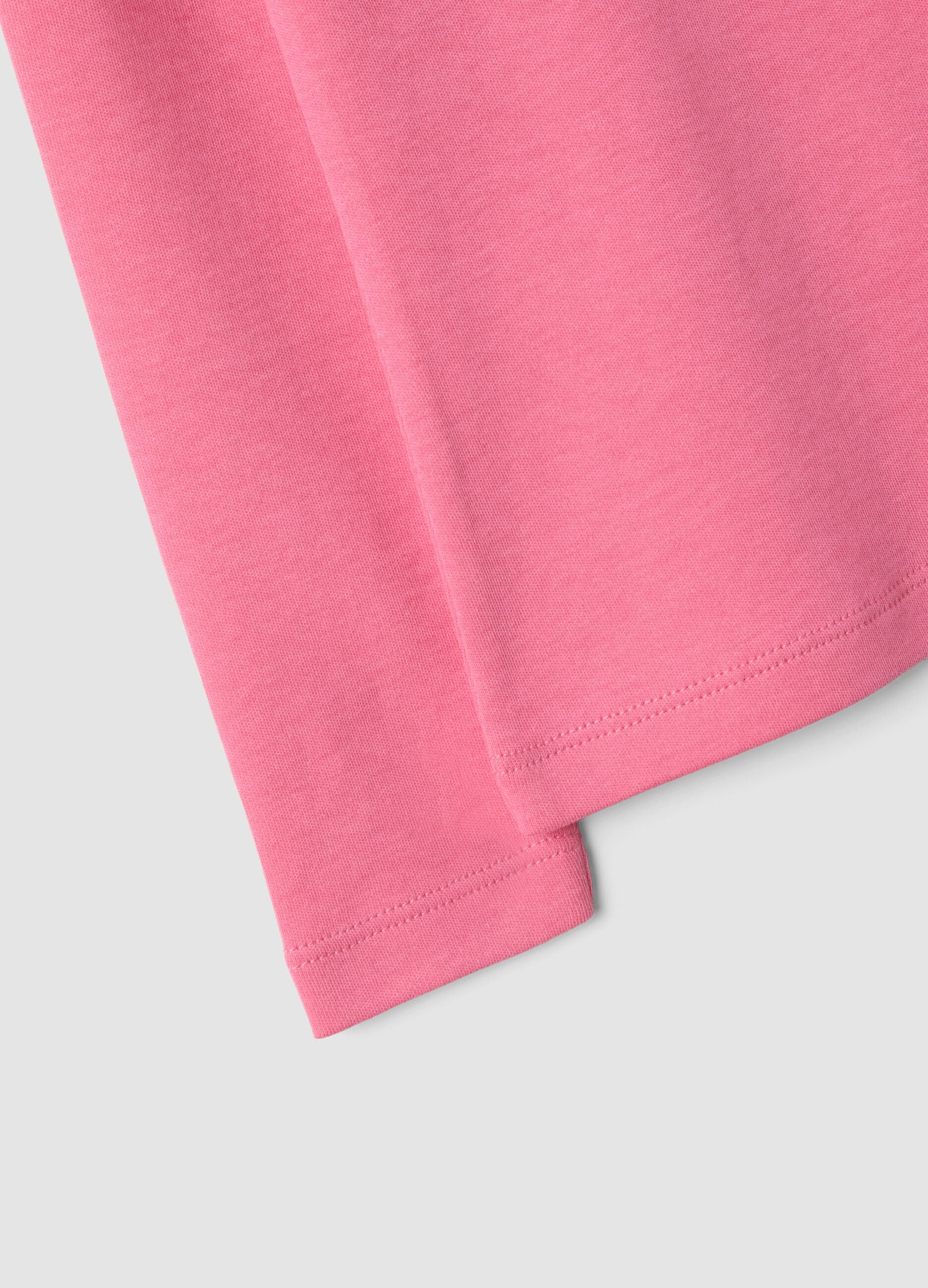 Pink pure organic cotton T-shirt with high neck