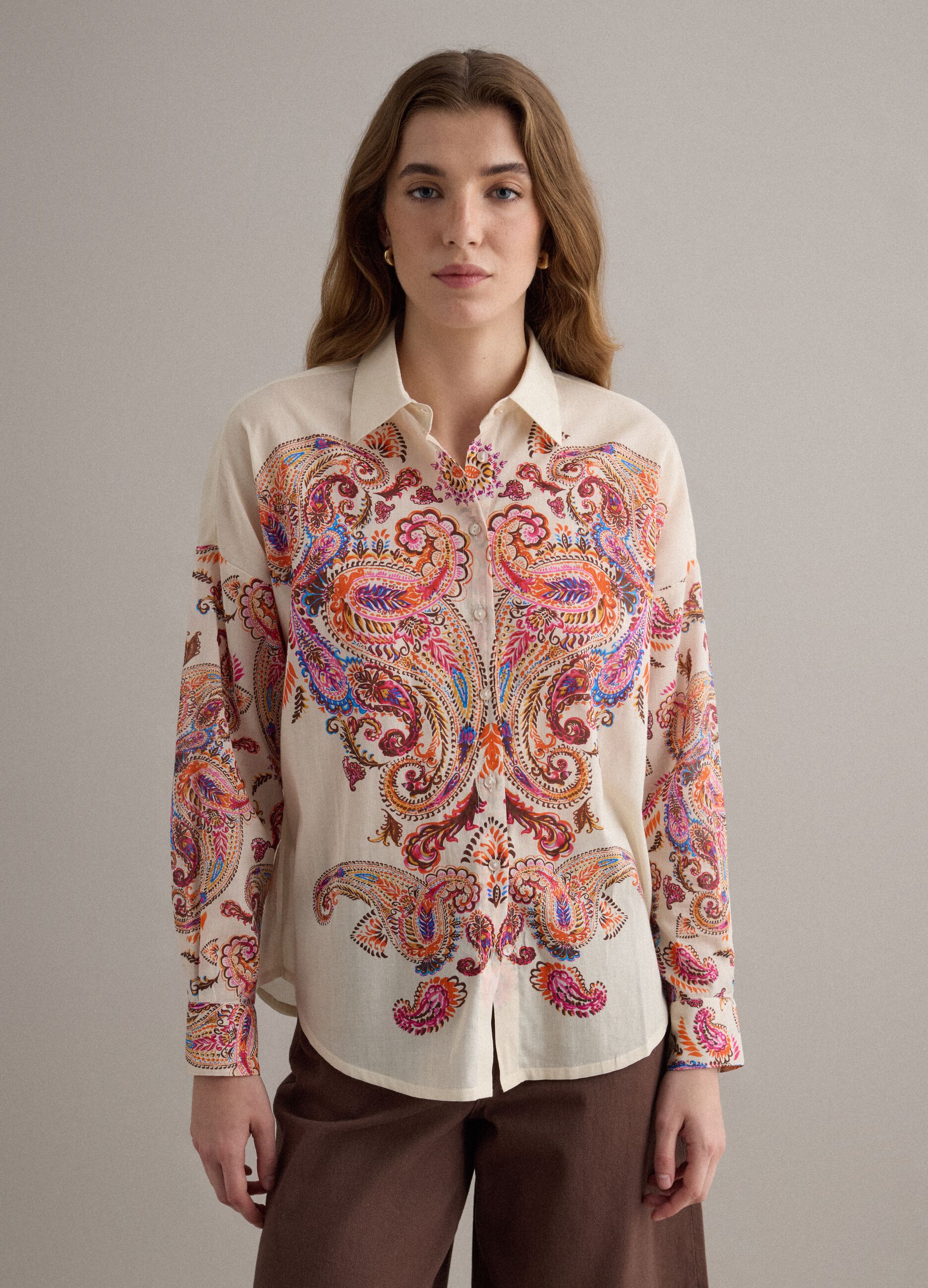 Multicolour short-sleeve pure cotton shirt