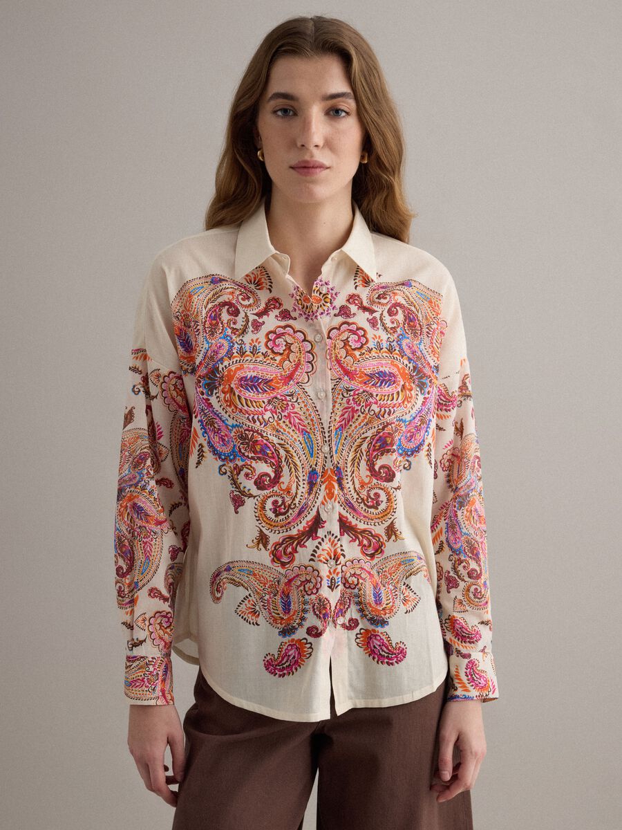 Camicia multicolor a maniche corte in puro cotone_1