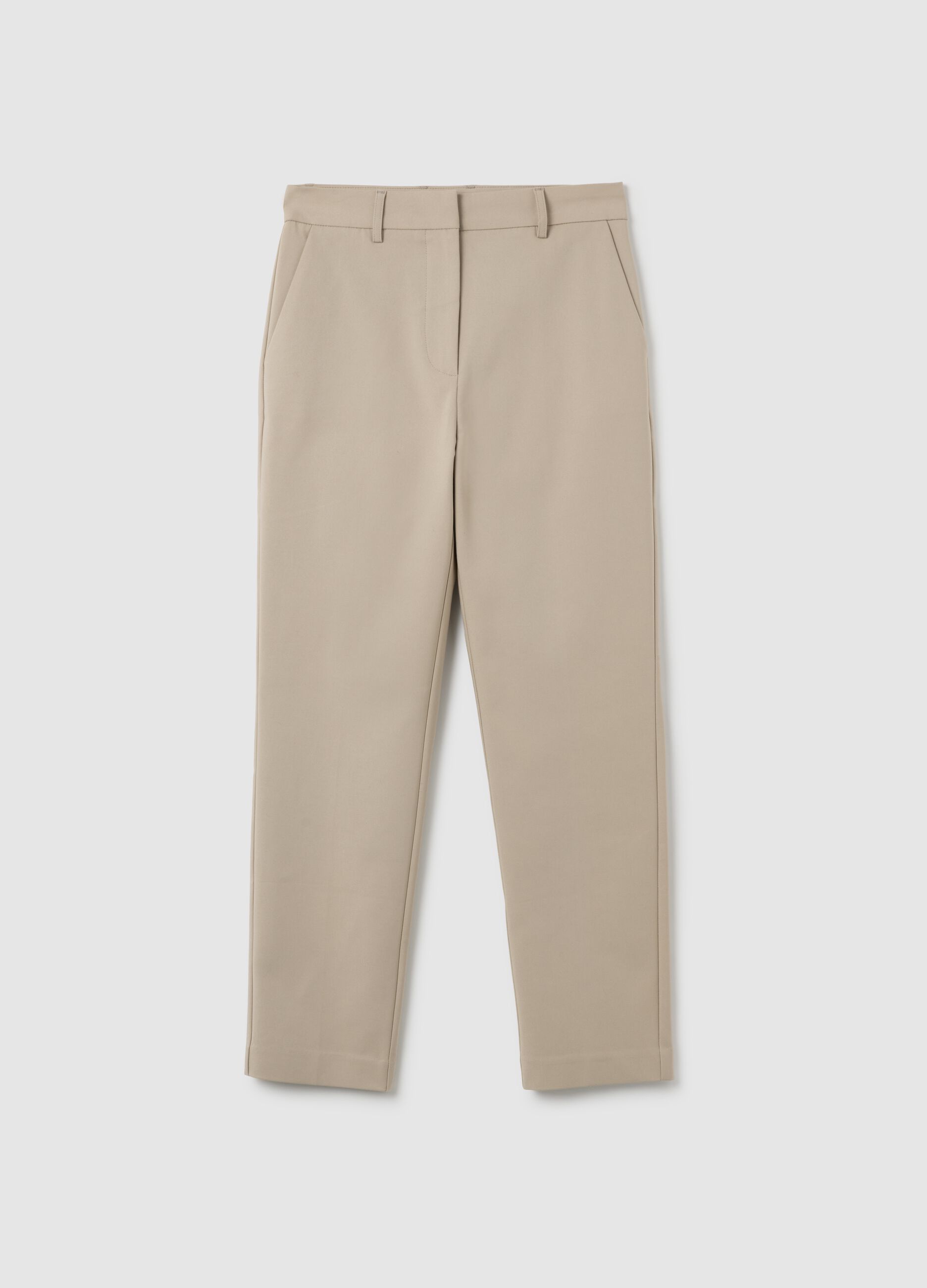 Slim-fit beige stretch trousers