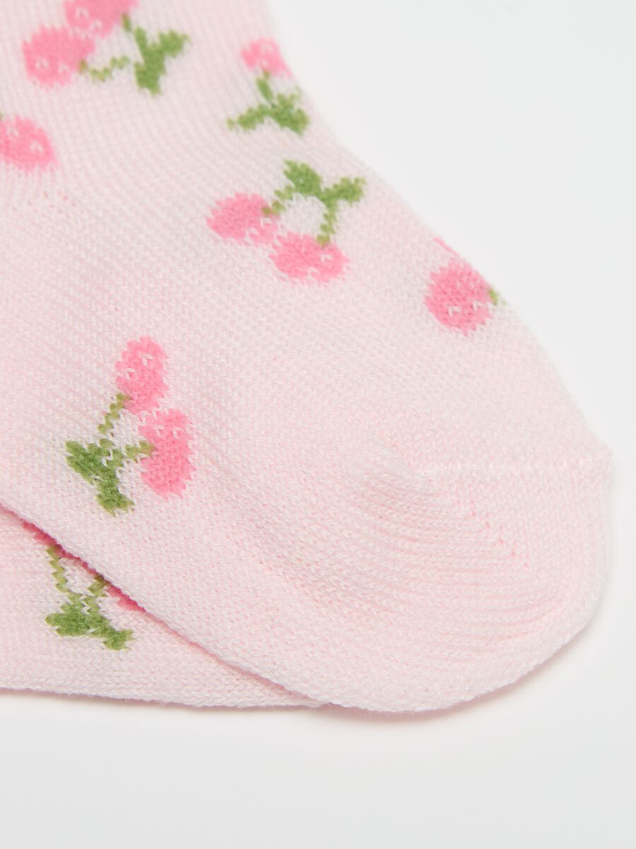 Three-pair pack stretch short socks with cherries design_1