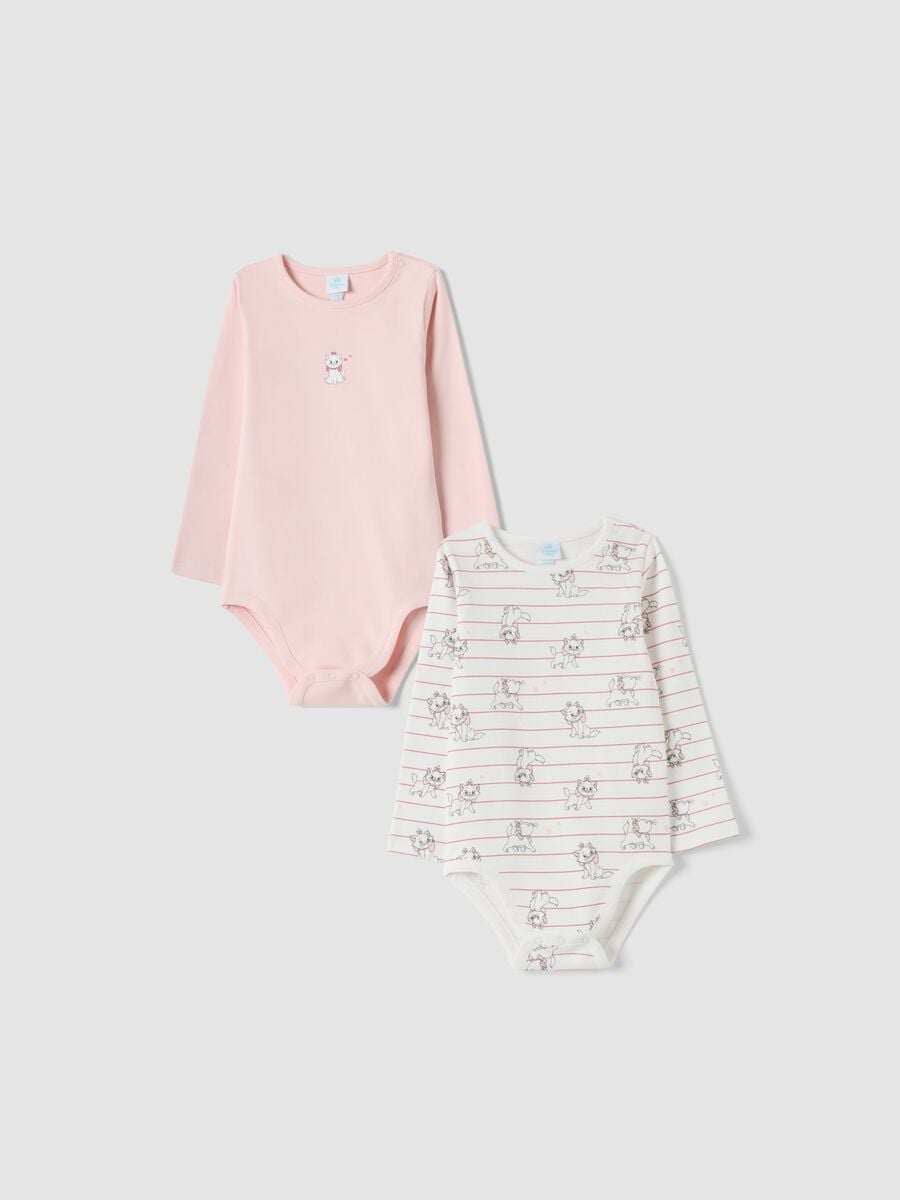 2-pack pink and white organic cotton baby bodysuits with Aristocats print_0