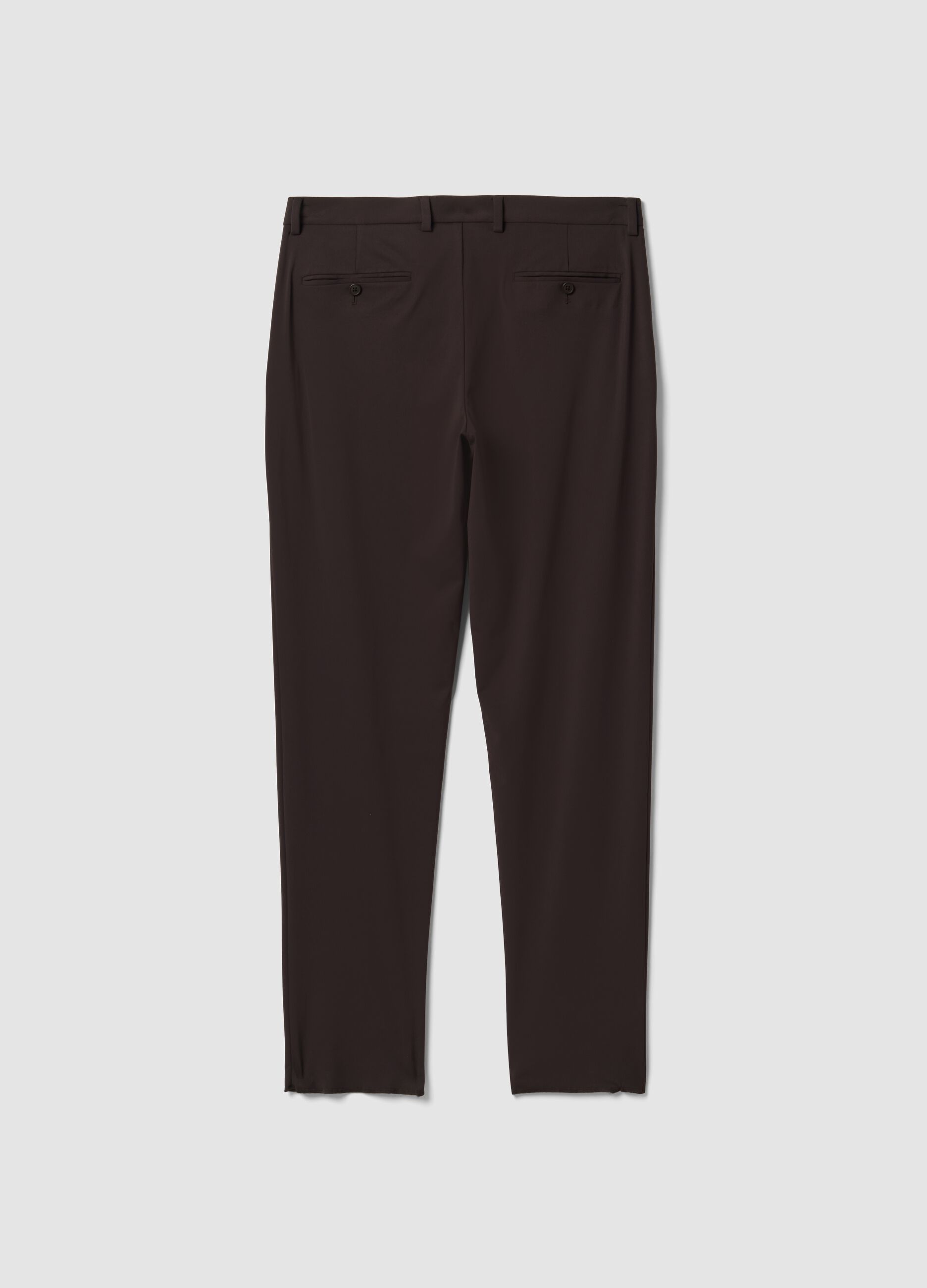 Brown slim-fit formal trousers in 4-way stretch fabric