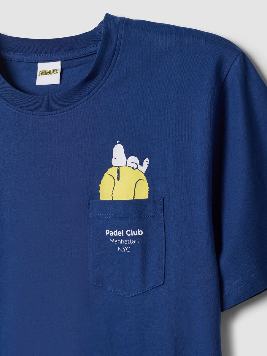 T-shirt blu in puro cotone con taschino_5