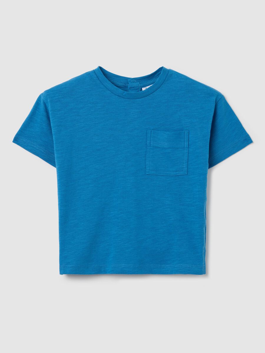 Blue T-shirt in organic cotton with pocket_0