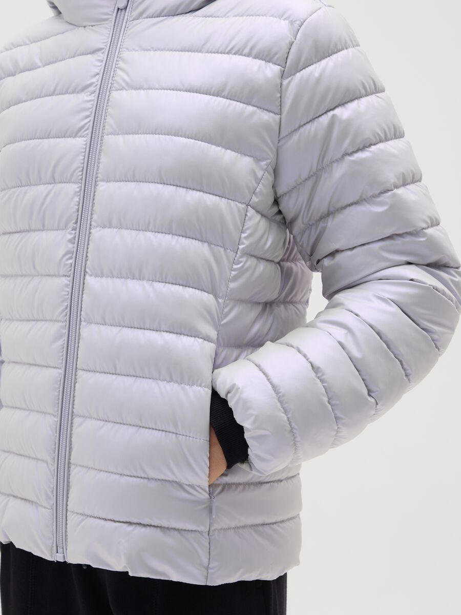 Grey winter jacket for girls with hood and zip_2