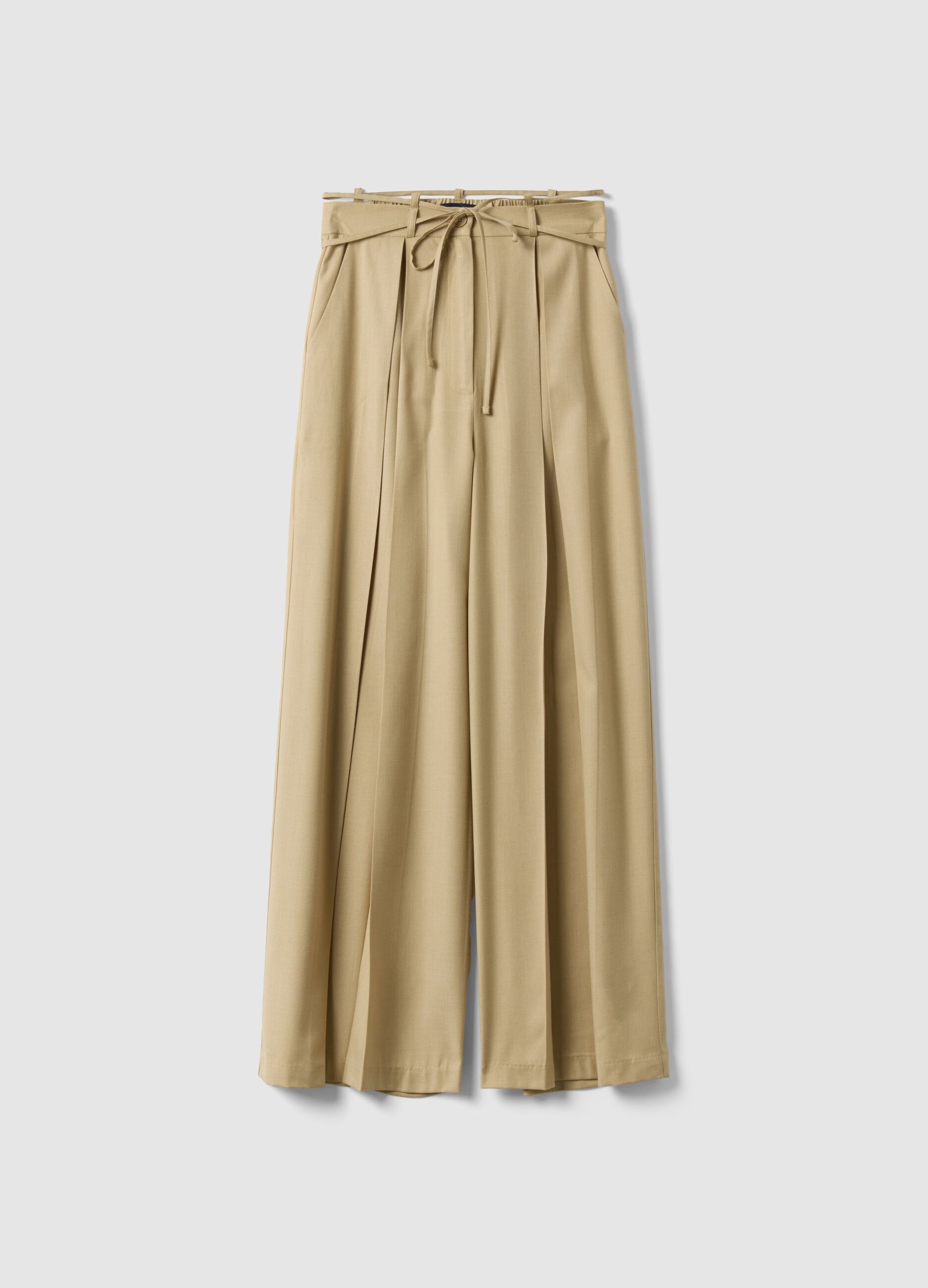 Pantaloni flare in misto viscosa beige