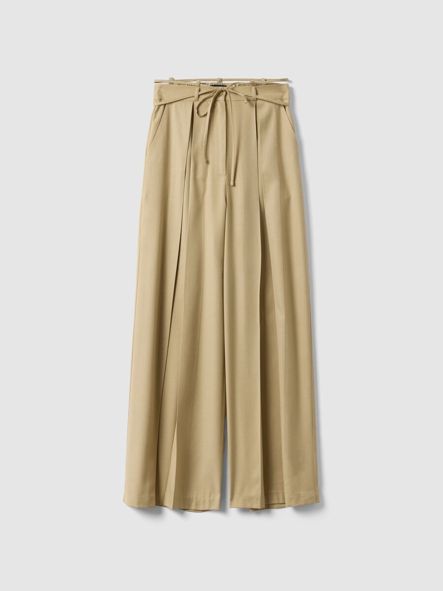 Beige viscose blend flare trousers_0