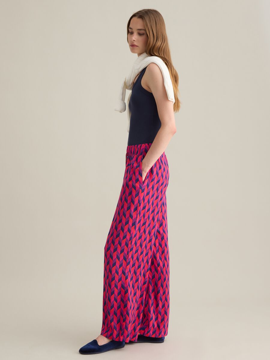 Women's Trousers in Pure Multicolour Viscose Regular Fit_0
