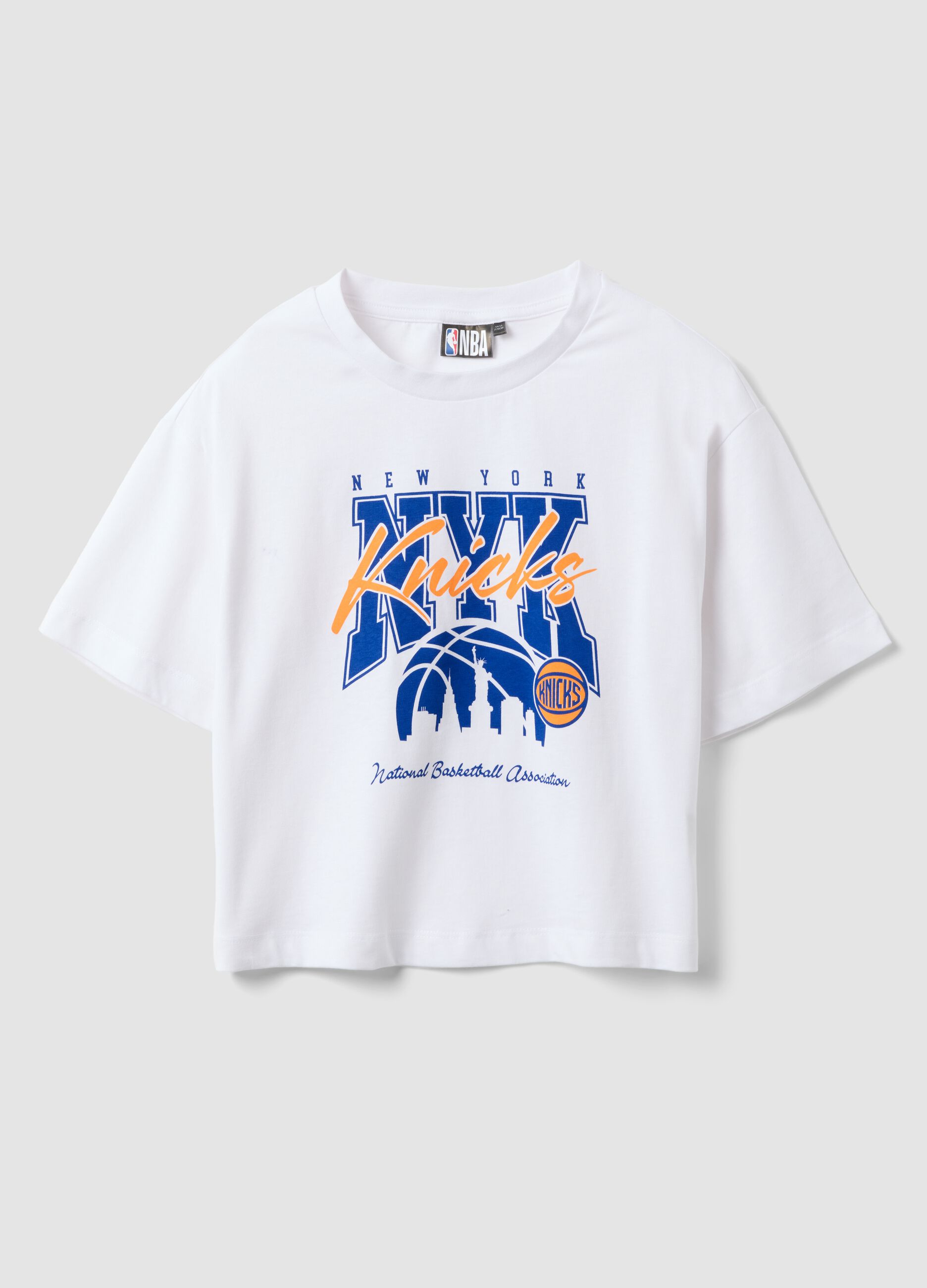 Girl's Regular Fit White Pure Cotton T-shirt New York Knicks