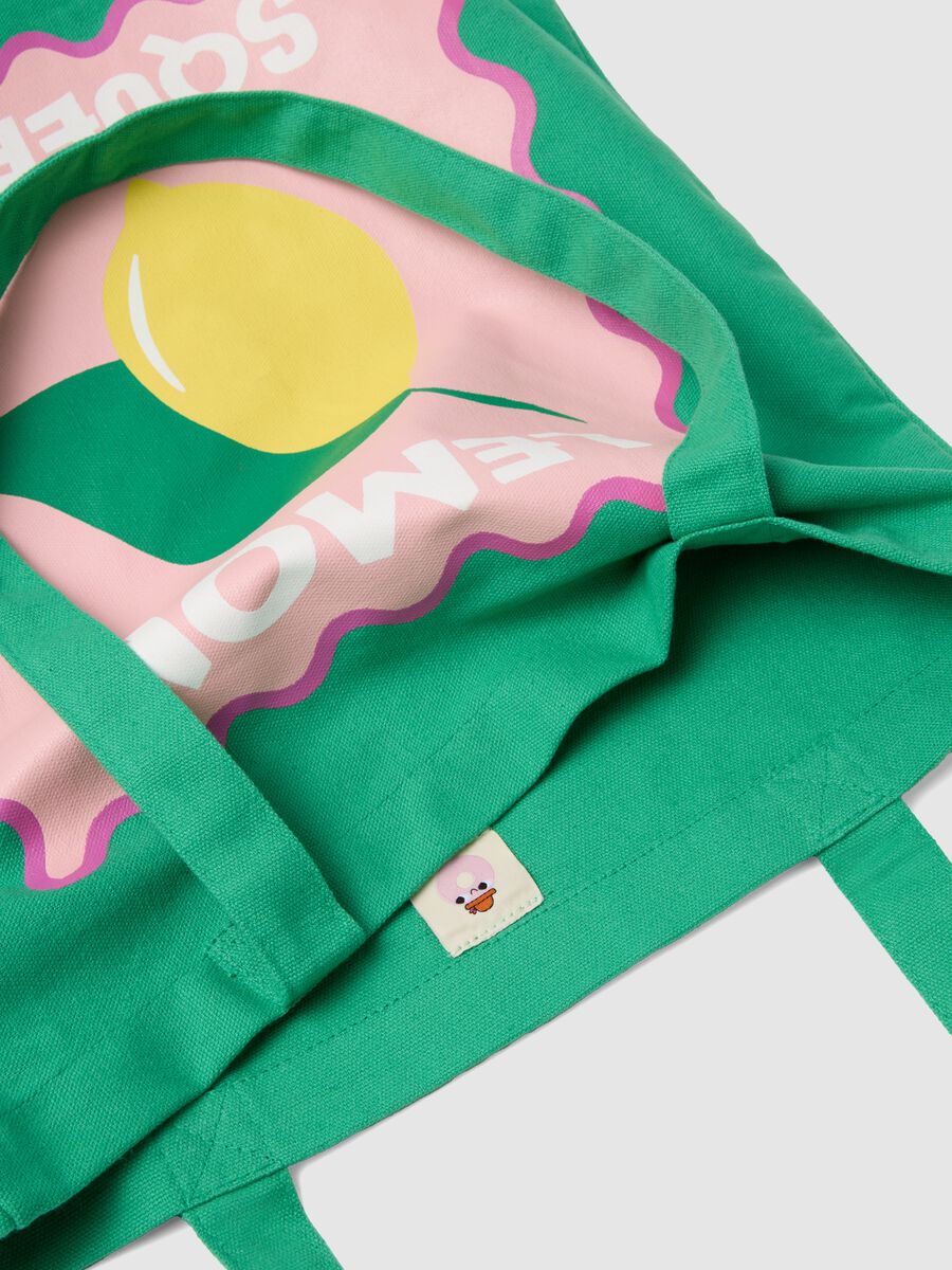 Green pure cotton bag with lemon print_2