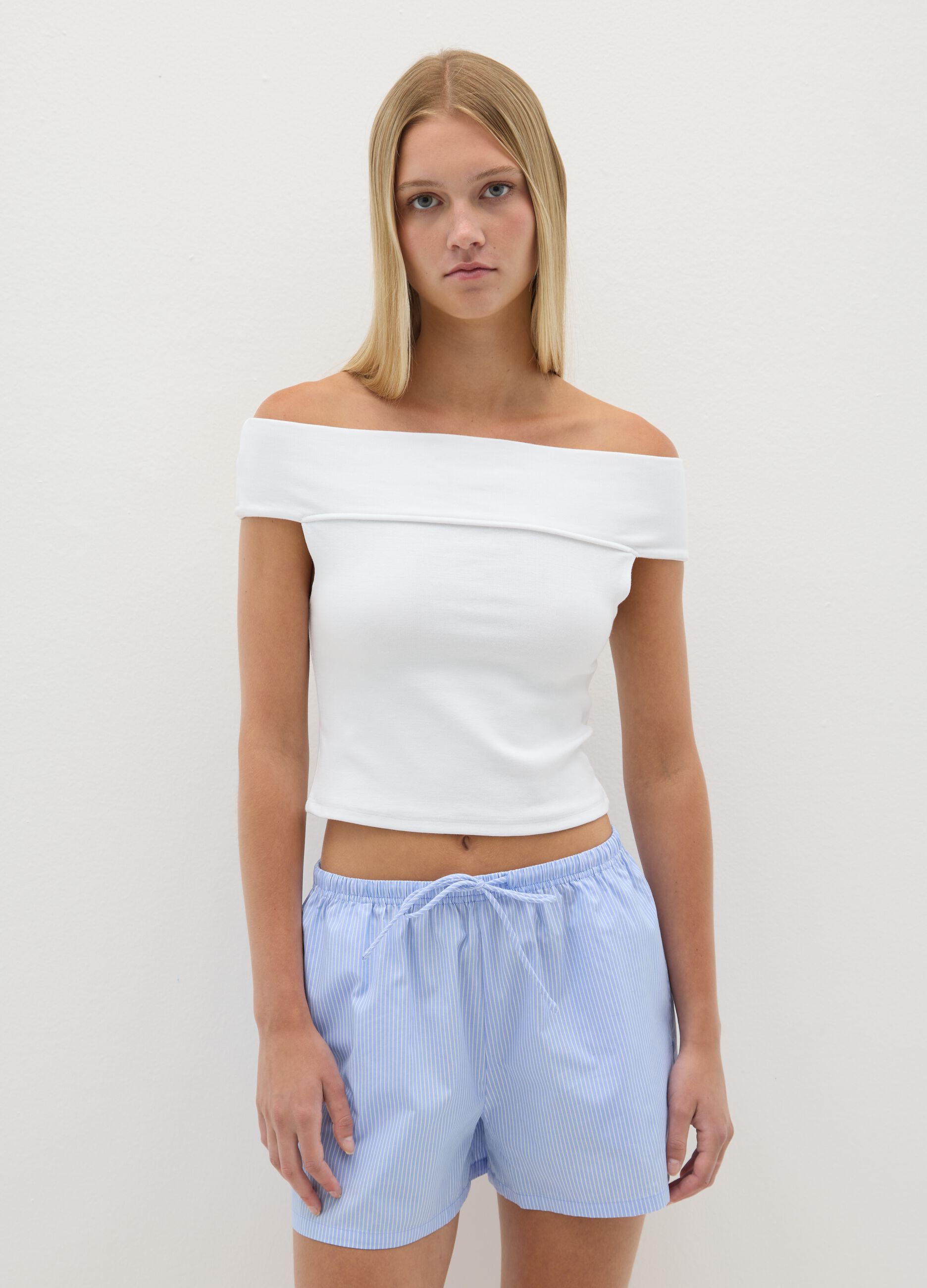 White fitted cotton-blend women's top