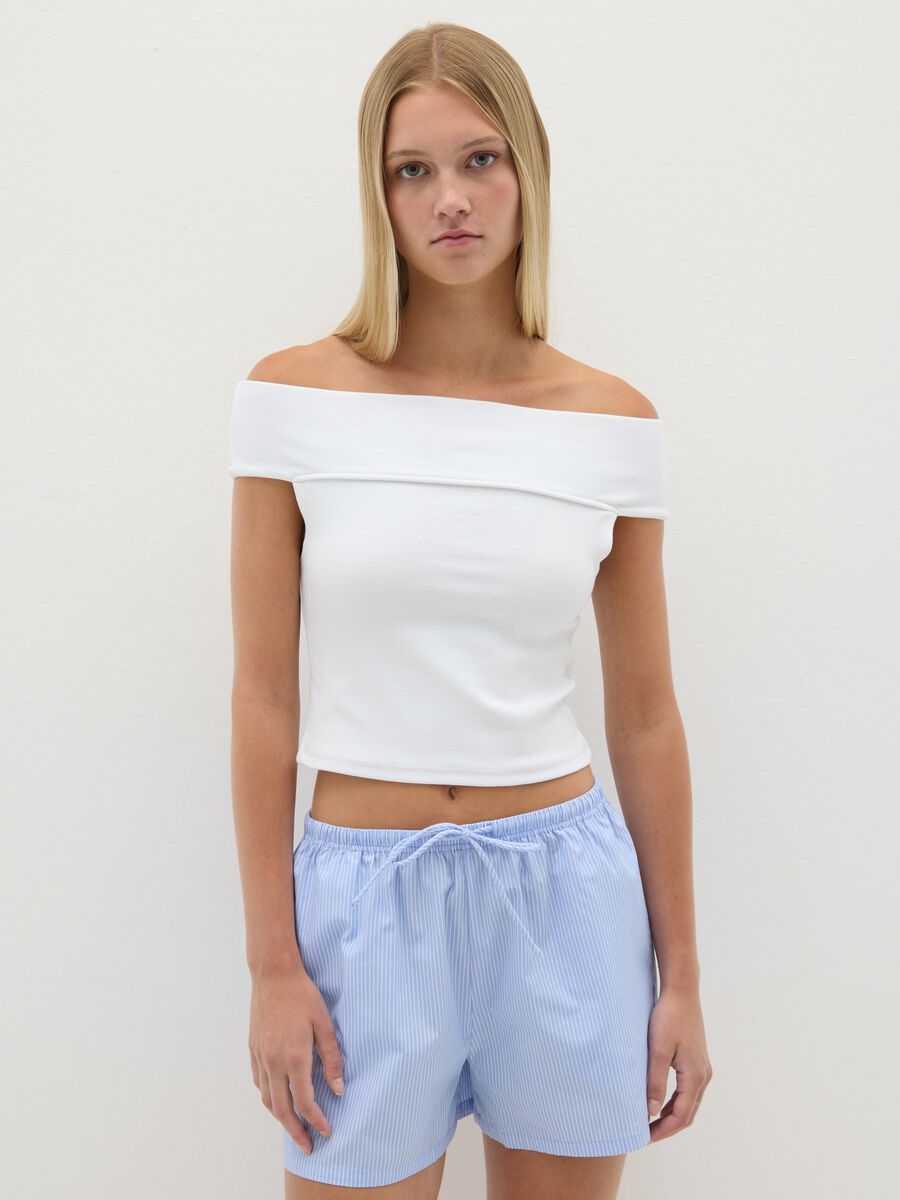 White fitted cotton-blend women's top_0