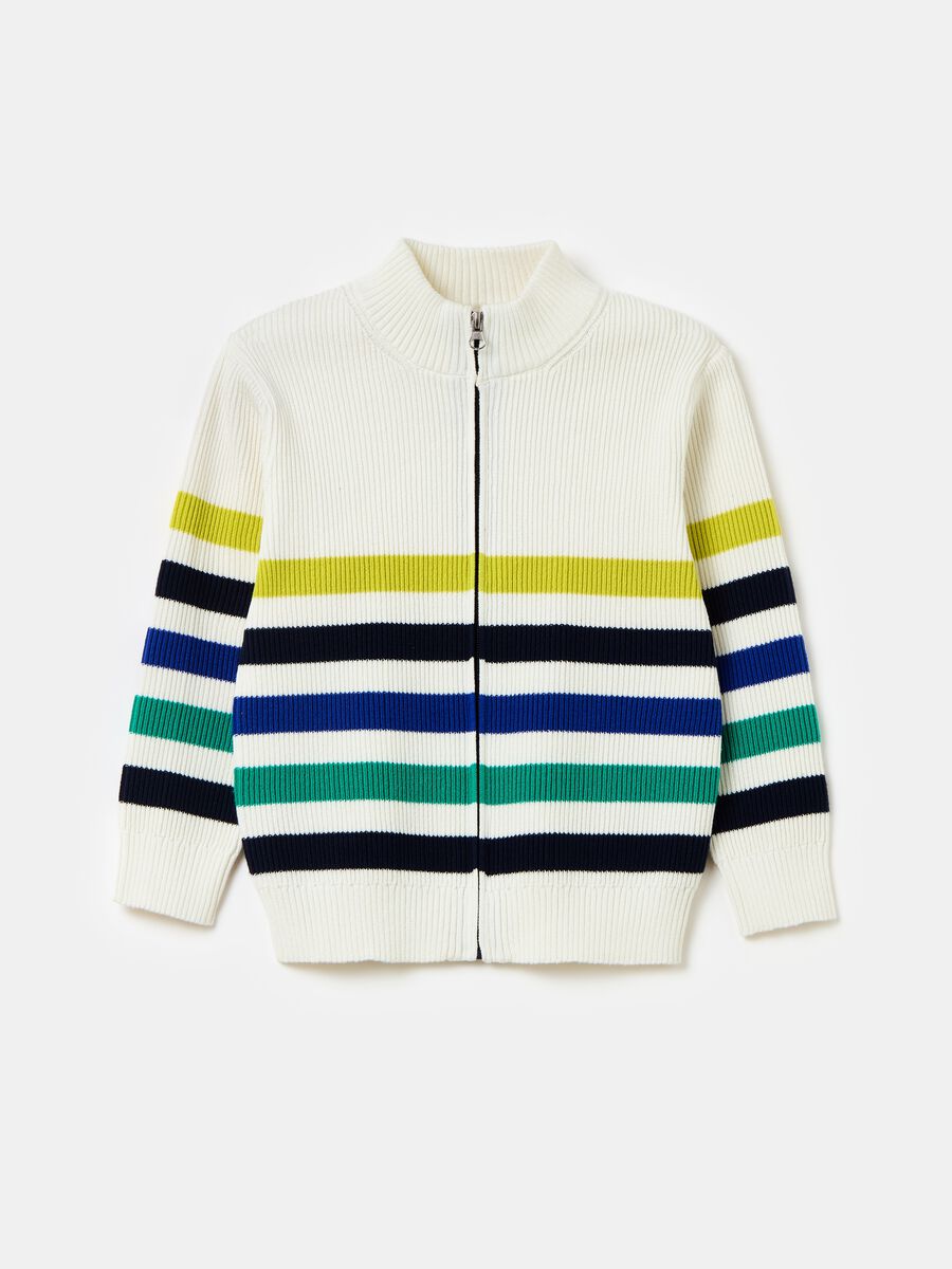 Full-zip cardigan with striped pattern_0