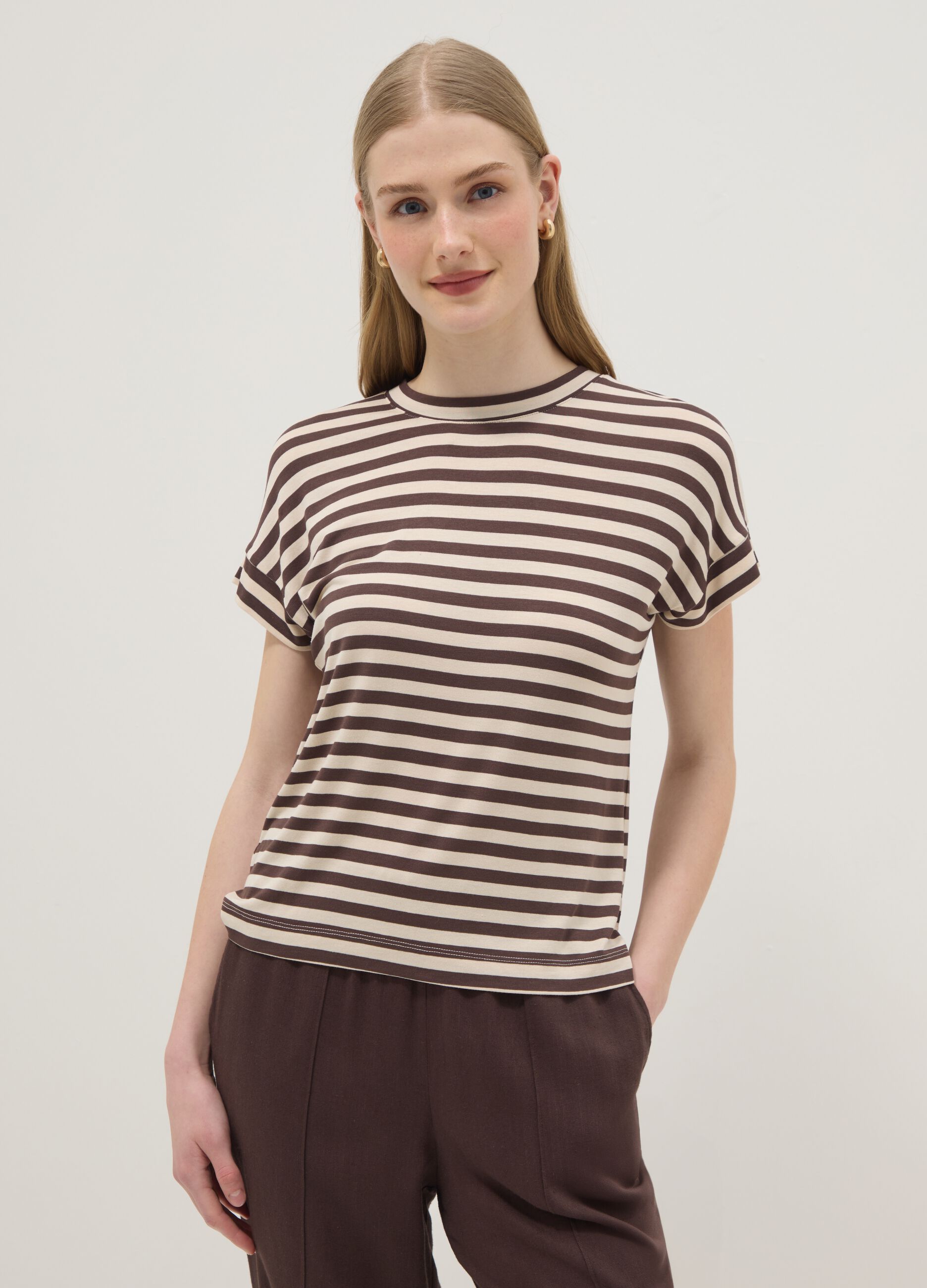 Regular-fit multicolour striped stretch viscose T-shirt