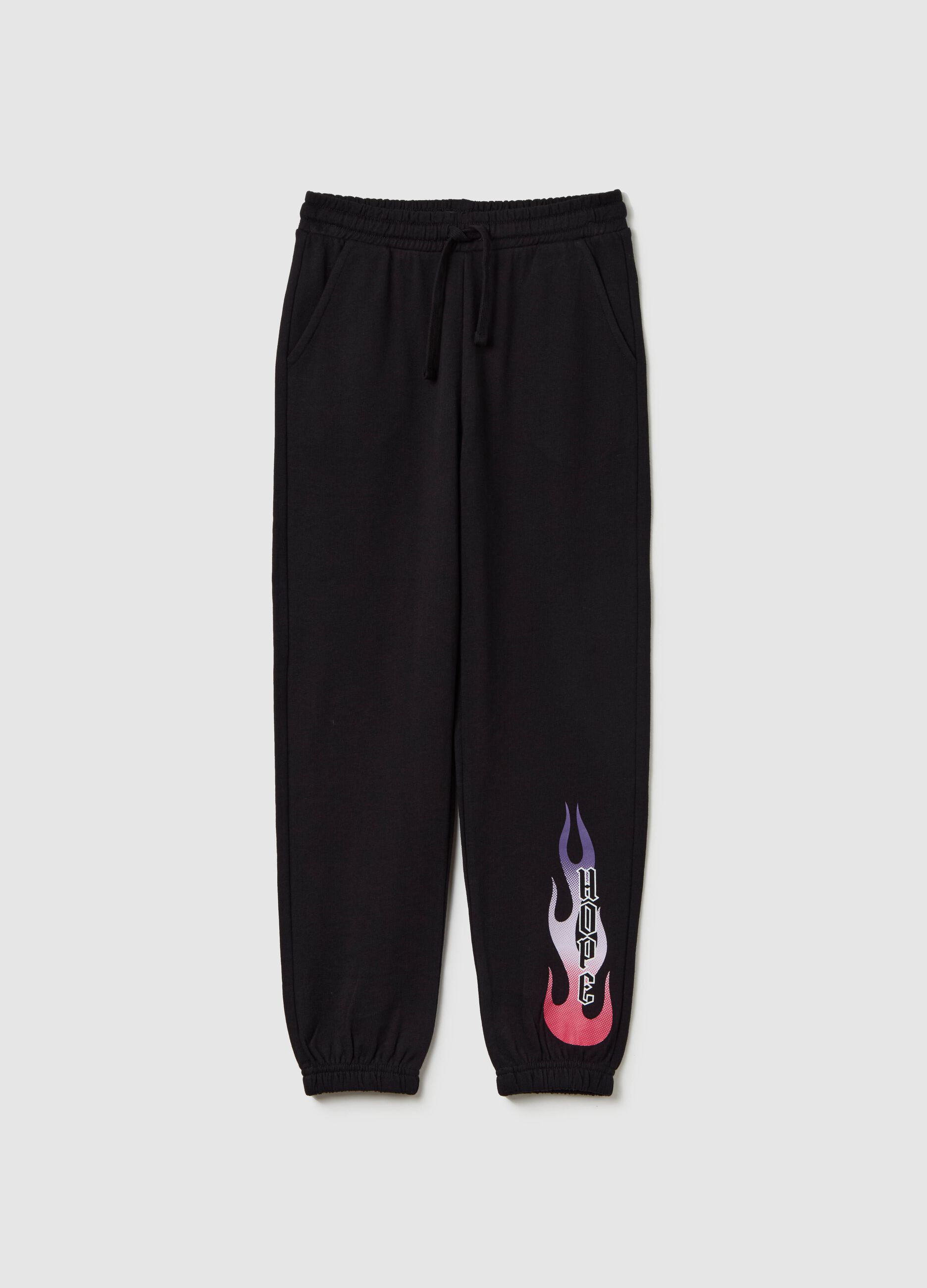 Joggers with drawstring and "Hope” flame print