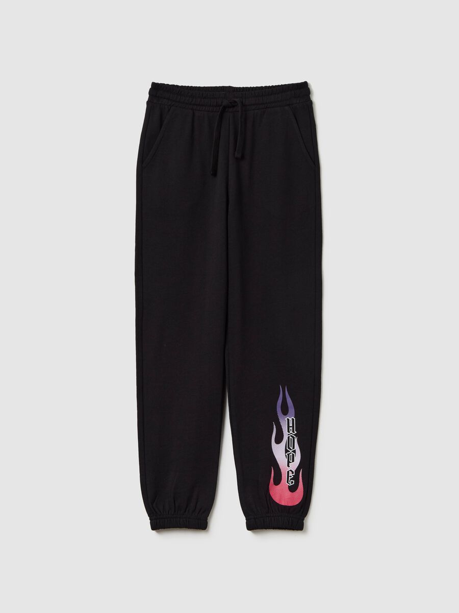 Joggers with drawstring and "Hope” flame print_0