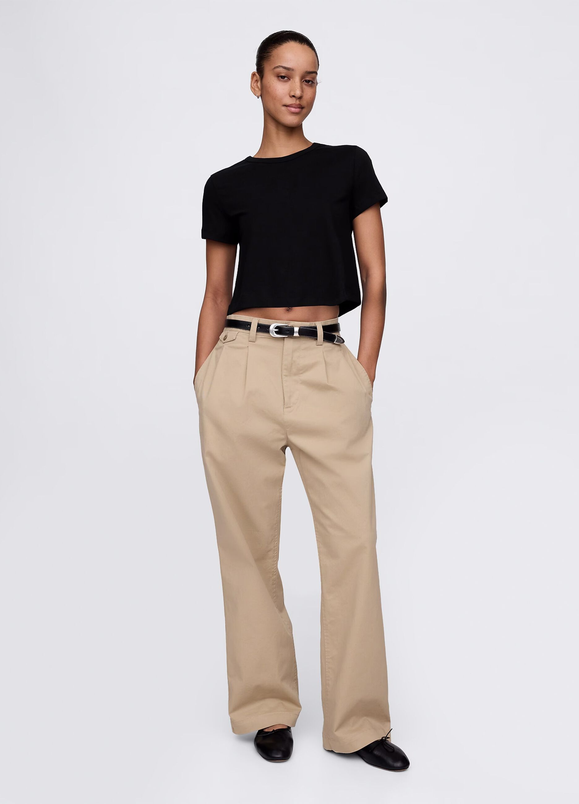 Black cropped T-shirt in cotton