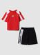 Red and black stretch cotton set with T-shirt and shorts_0