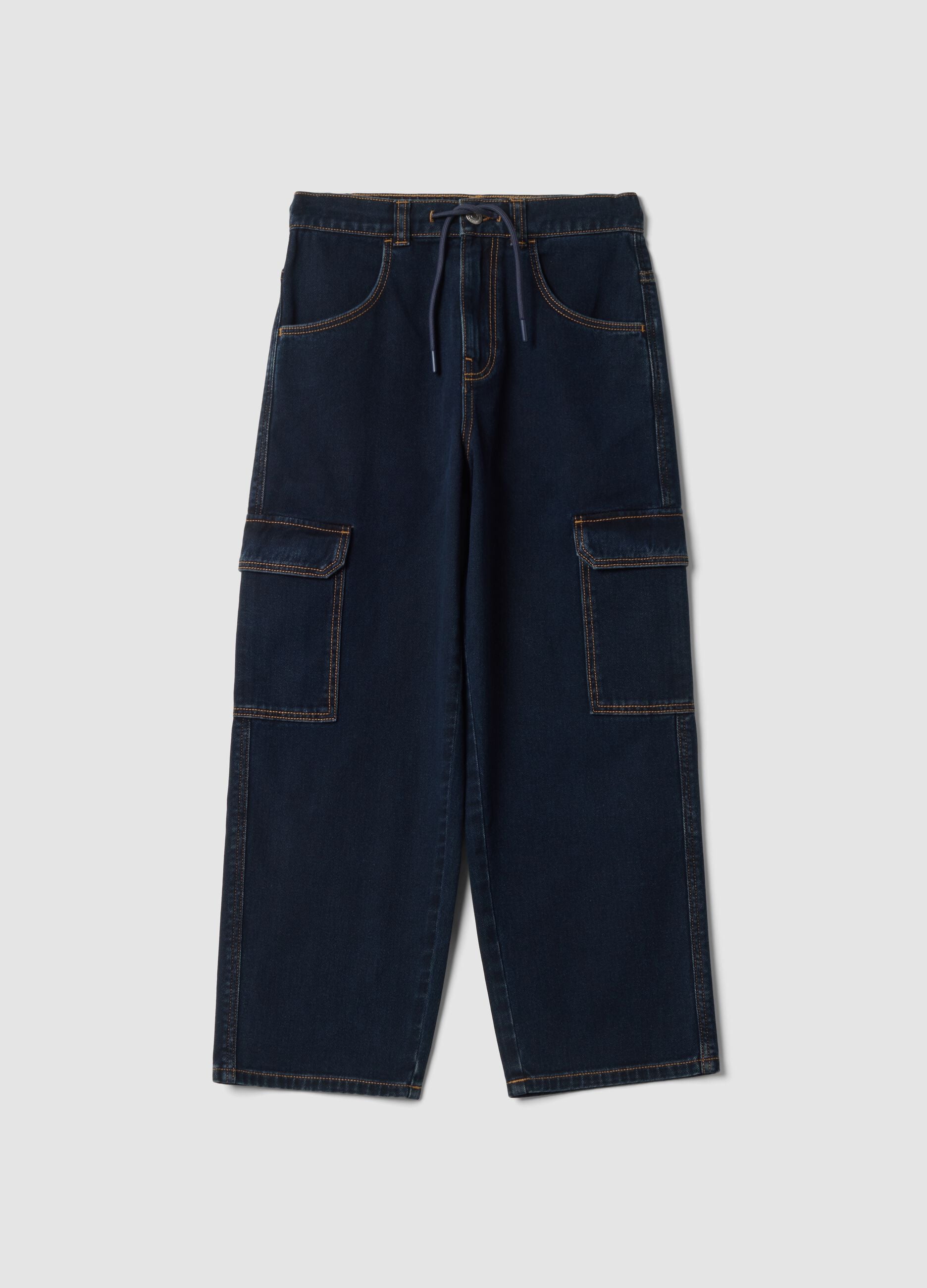 Blue pure cotton cargo jeans