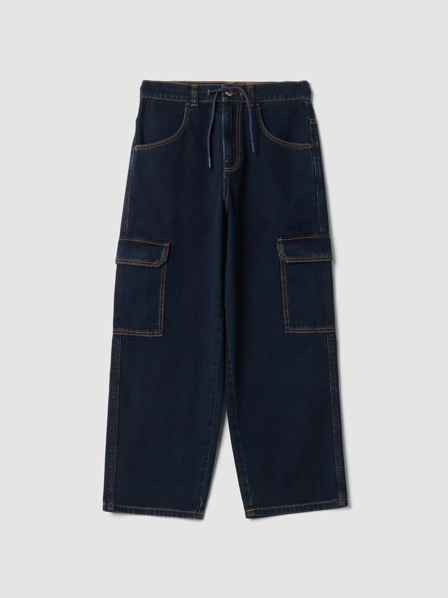 Blue pure cotton cargo jeans_0