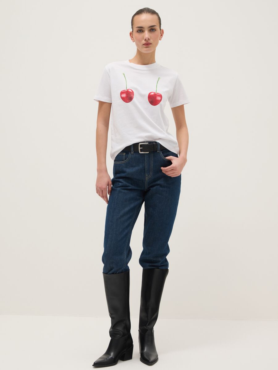 White pure cotton regular fit T-shirt with cherry print_1