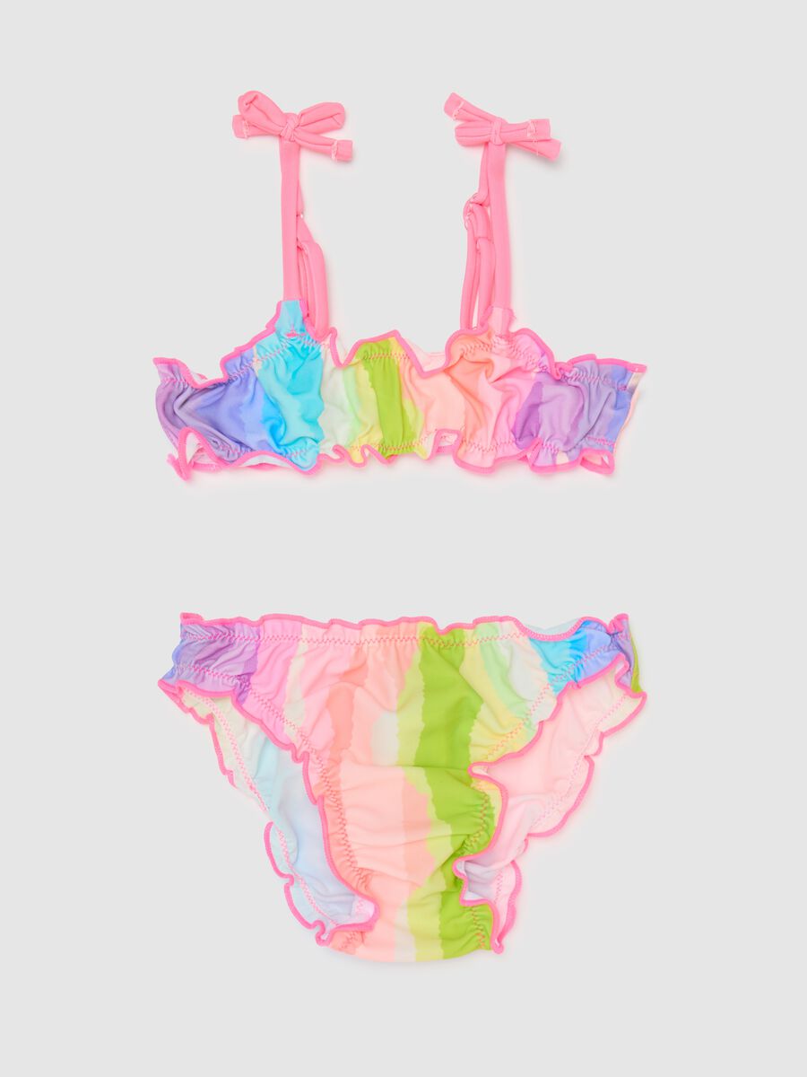 Girls’ bikini in multicoloured stretch fabric with flounces_0
