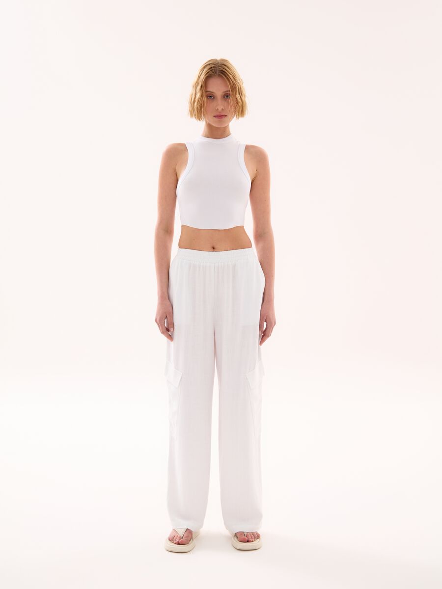 Wide-Leg Linen Cargo Trousers White_3