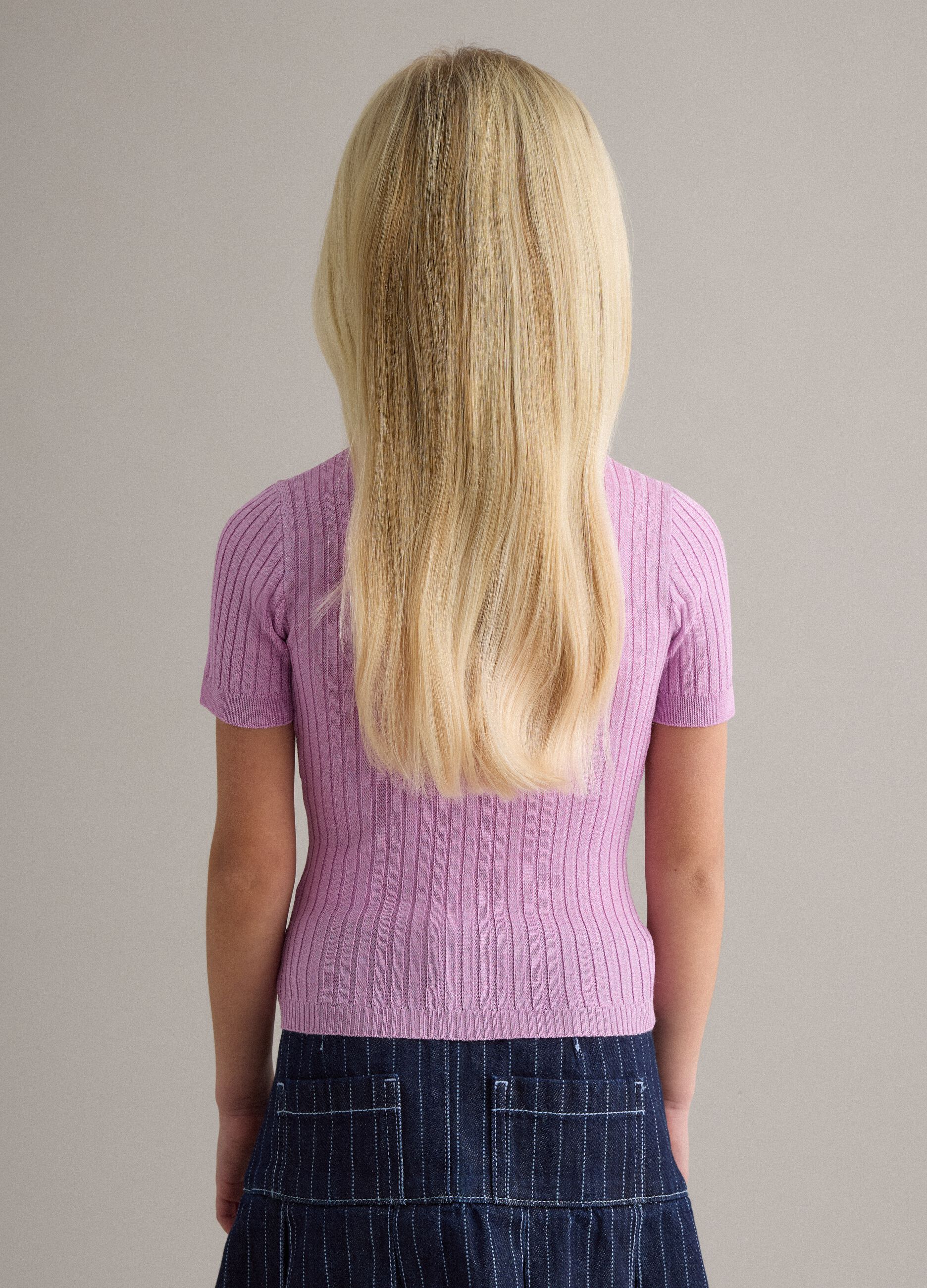 Maglia in misto viscosa viola a coste da bambina regular fit