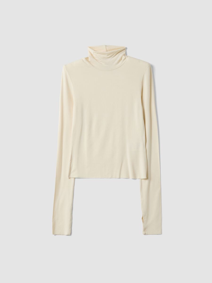Maglia bianca in viscosa elasticizzata con colletto rialzato slim fit_0
