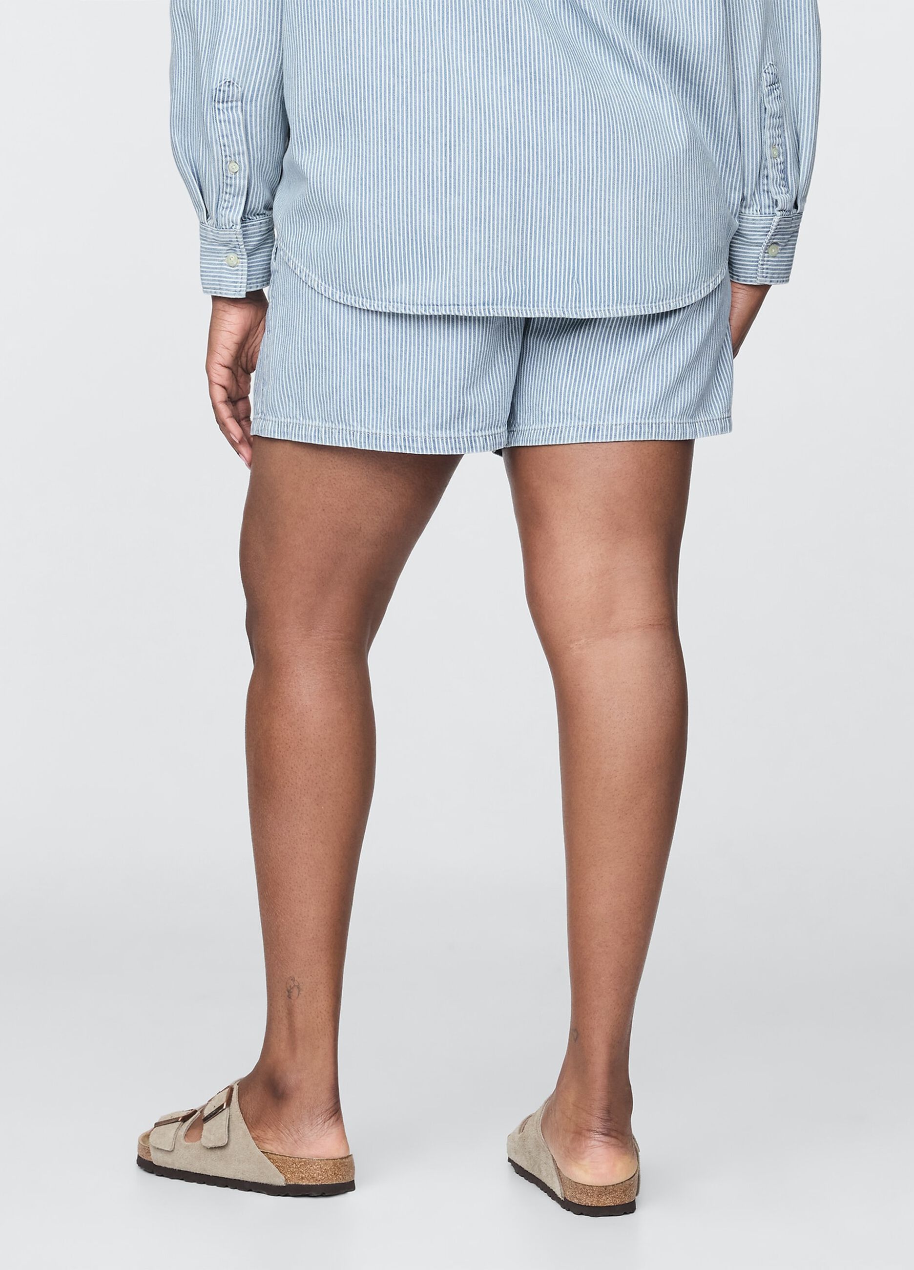 Blue Striped Denim Shorts