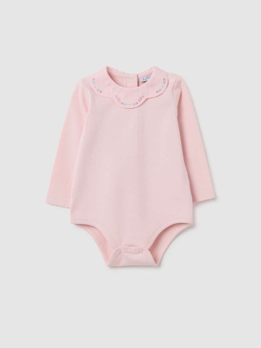 Newborn's pink pure cotton bodysuit with fancy collar_0