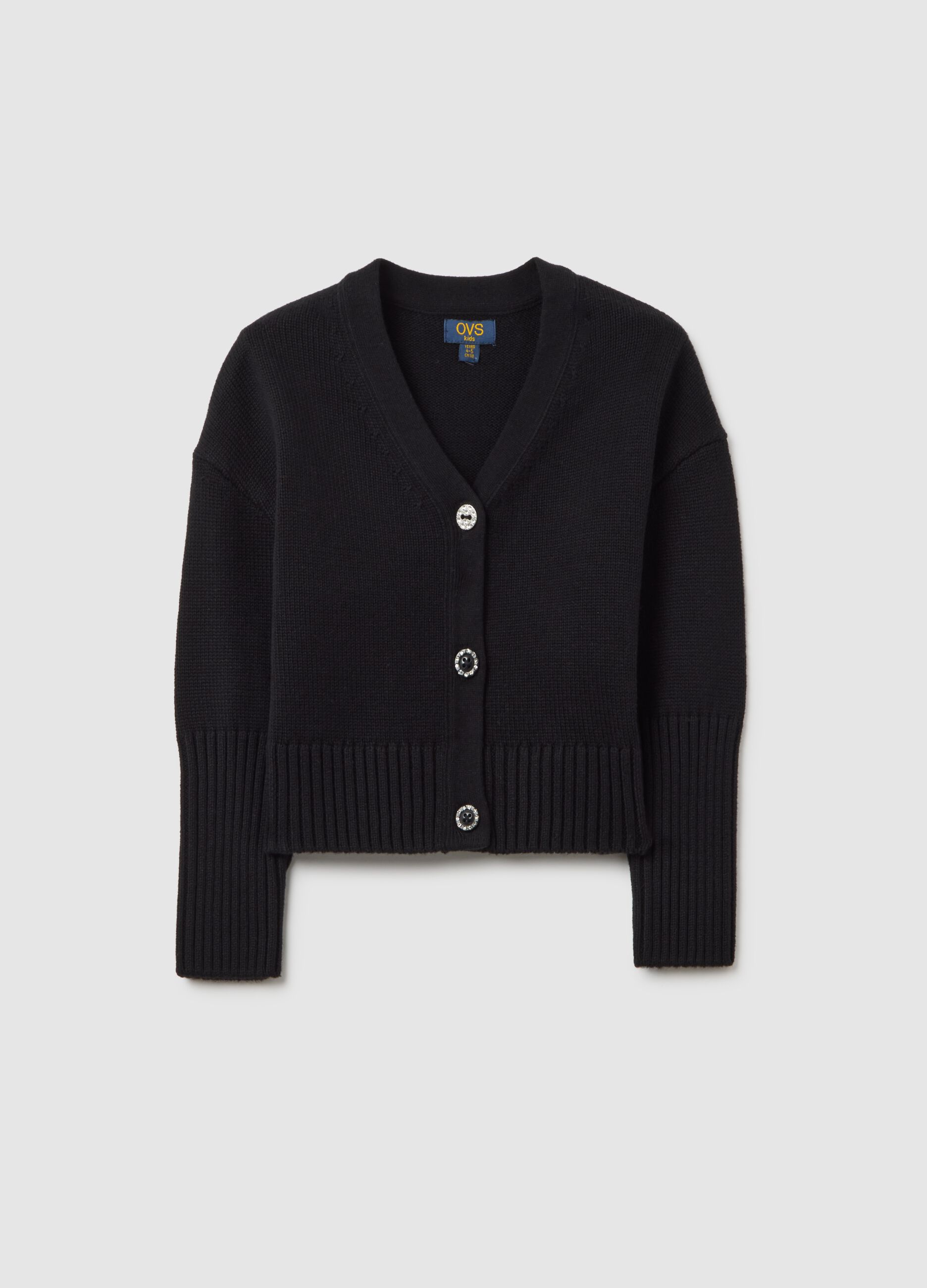 Girls' black cotton blend cardigan