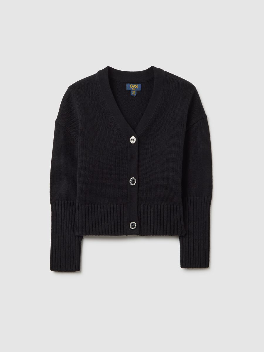 Girls' black cotton blend cardigan_0